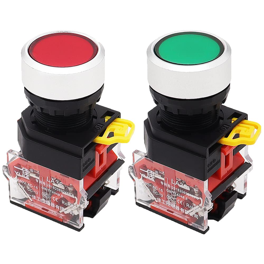 YIJIA 2PCS 22mm Momentary Push Button Switch 110V 1NC 1NO DPST Red and