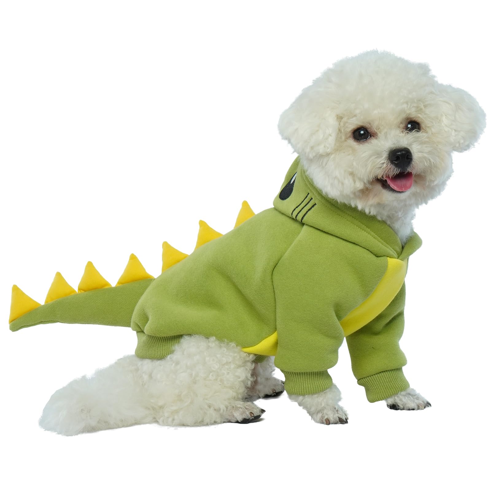 Costume de dinosaure pour chien Lelepet en polaire verte pour teckel et bouledogue