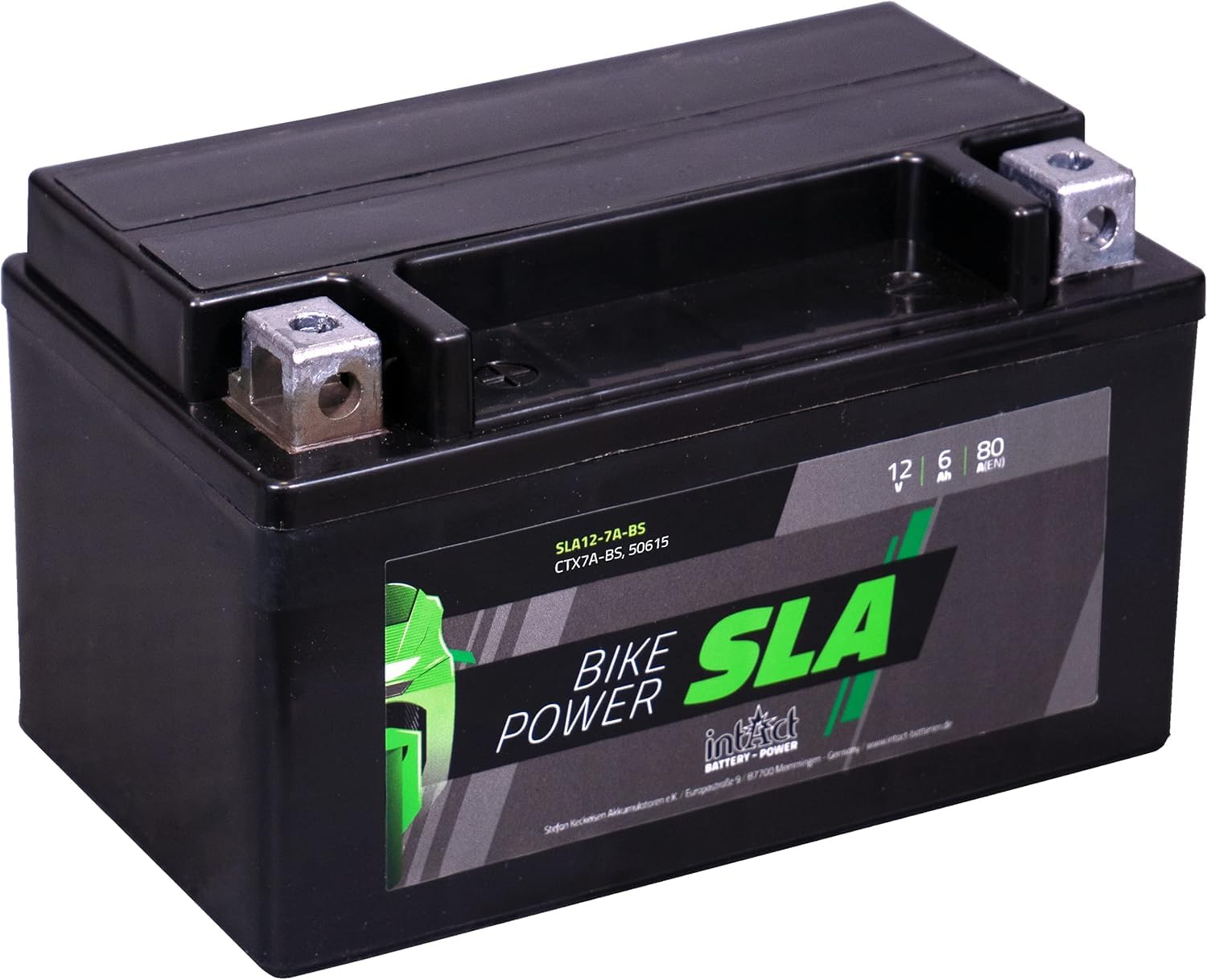 intAct - AGM BATTERIE MOTOCYCLE | Batterie pour scooter, moto, quad, etc. Batterie sans entretien & anti-fuite | SLA12-7A-BS, CTX7A-BS, 50615, batterie 12V, 6 AH (c20), 80 A (EN) | Dim: 150x87x94mm