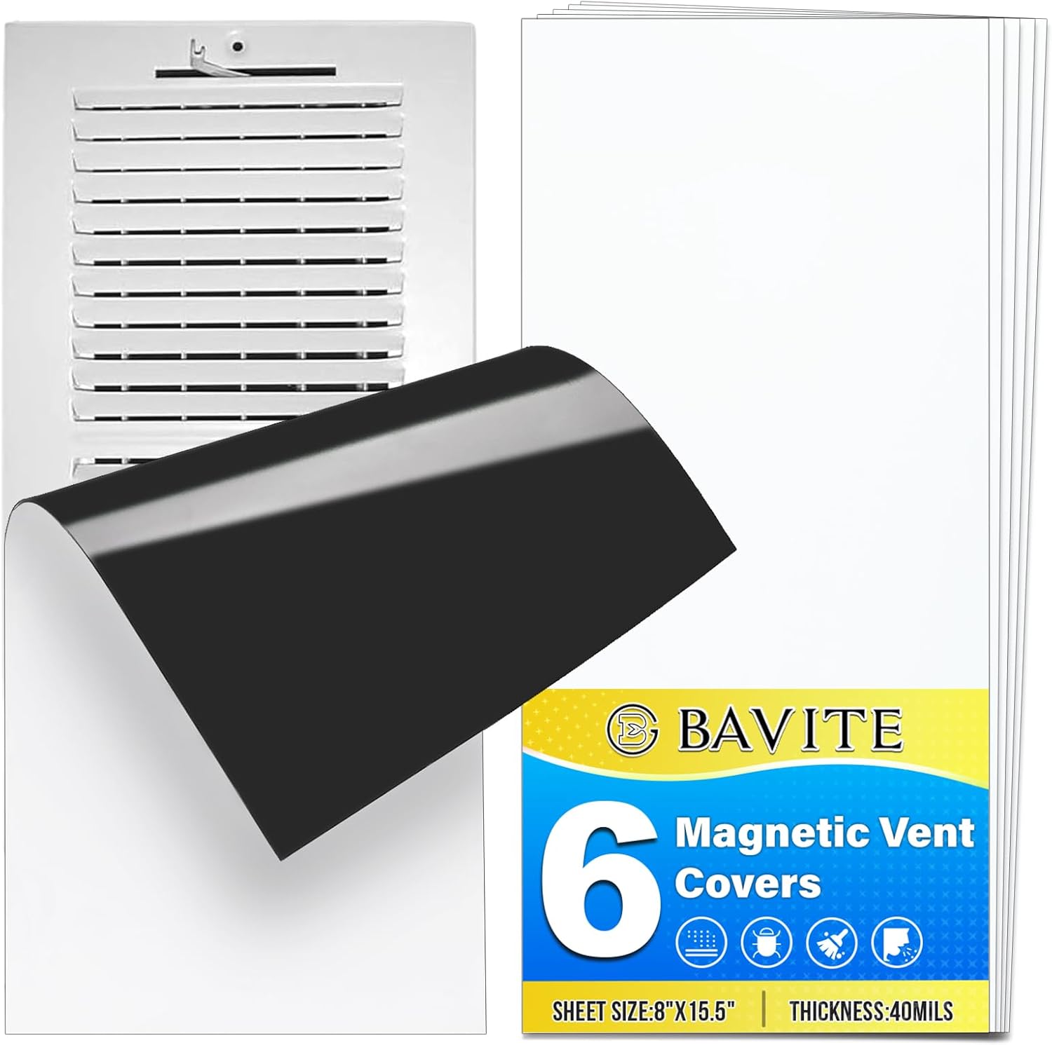 E BAVITE 6 Pack Magnetic Vent Covers, Strong Vent Covers 8x15.5inch Magnetic Vent Covers Flexible Magnets in Sheet Form for Iron Floor HVAC and AC Vents