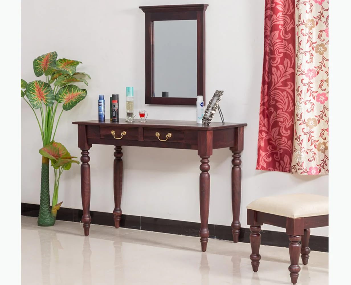 PIPERCRAFTS Sheesham Wood Dressing Table - (Kapasi Brown - Finish) | Bedroom Storage for Makeup & Accessories Organizer - with Mirror-image-21