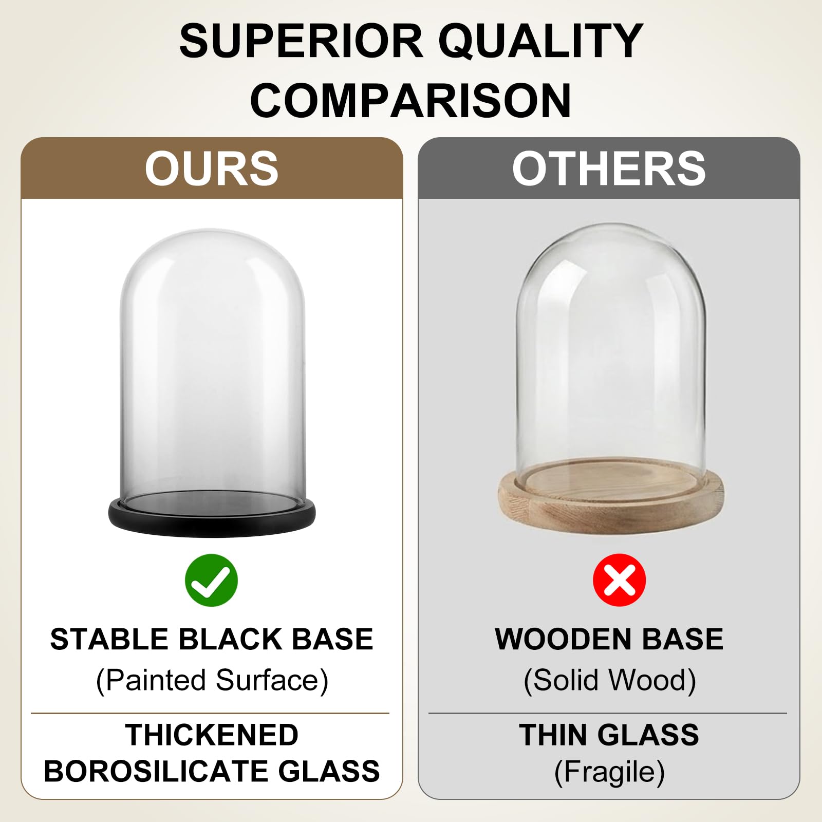 AKOLAFE Campana de cristal con base de madera, 20 x 30 cm, cúpula decorativa de cristal, cúpula decorativa de cristal, campana de cristal de 30 cm de alto, campana de cristal con base para
