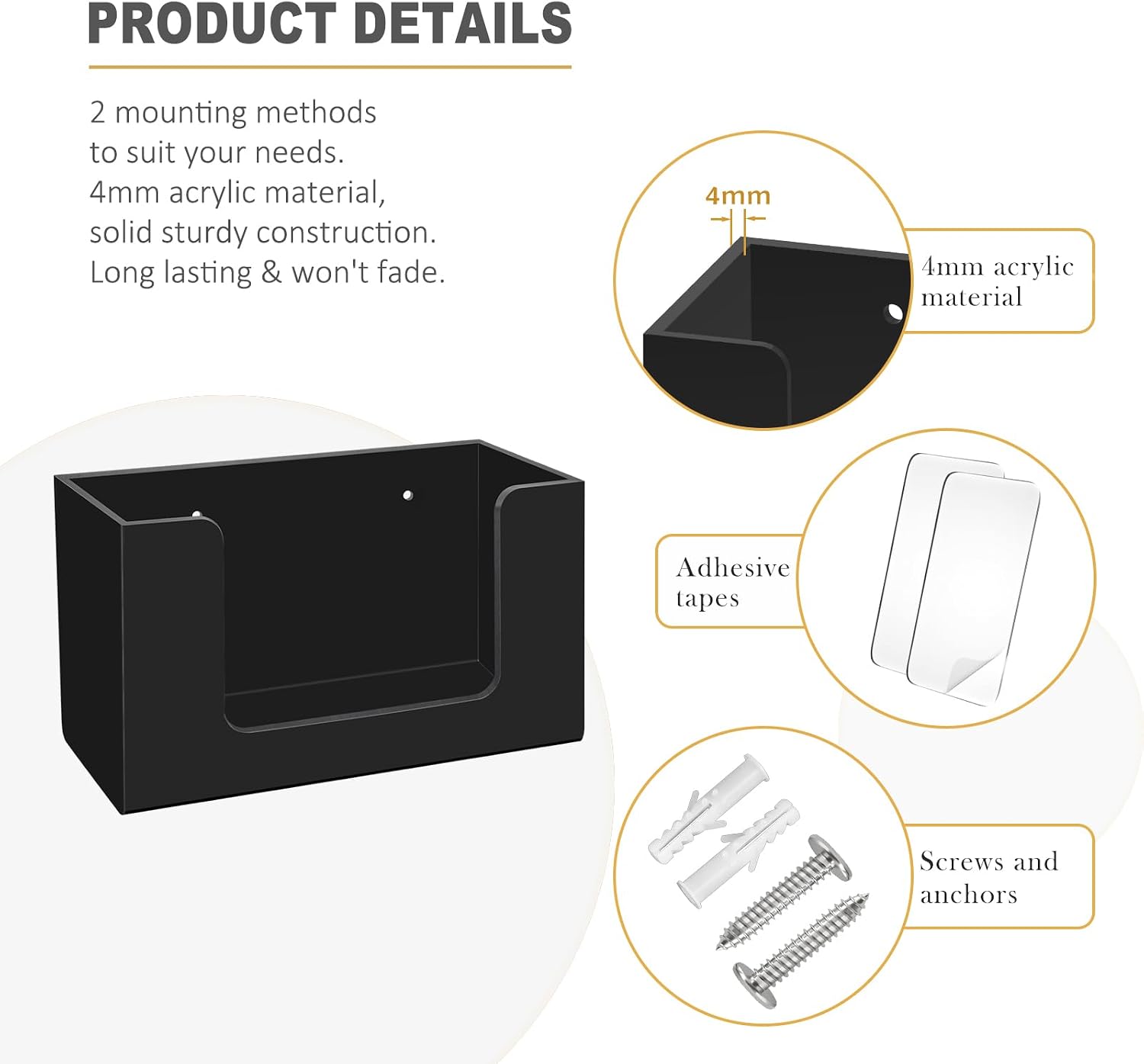 Wipe Holder Wall Mount Dispenser for Bathroom Tissue Box Acrylic Black