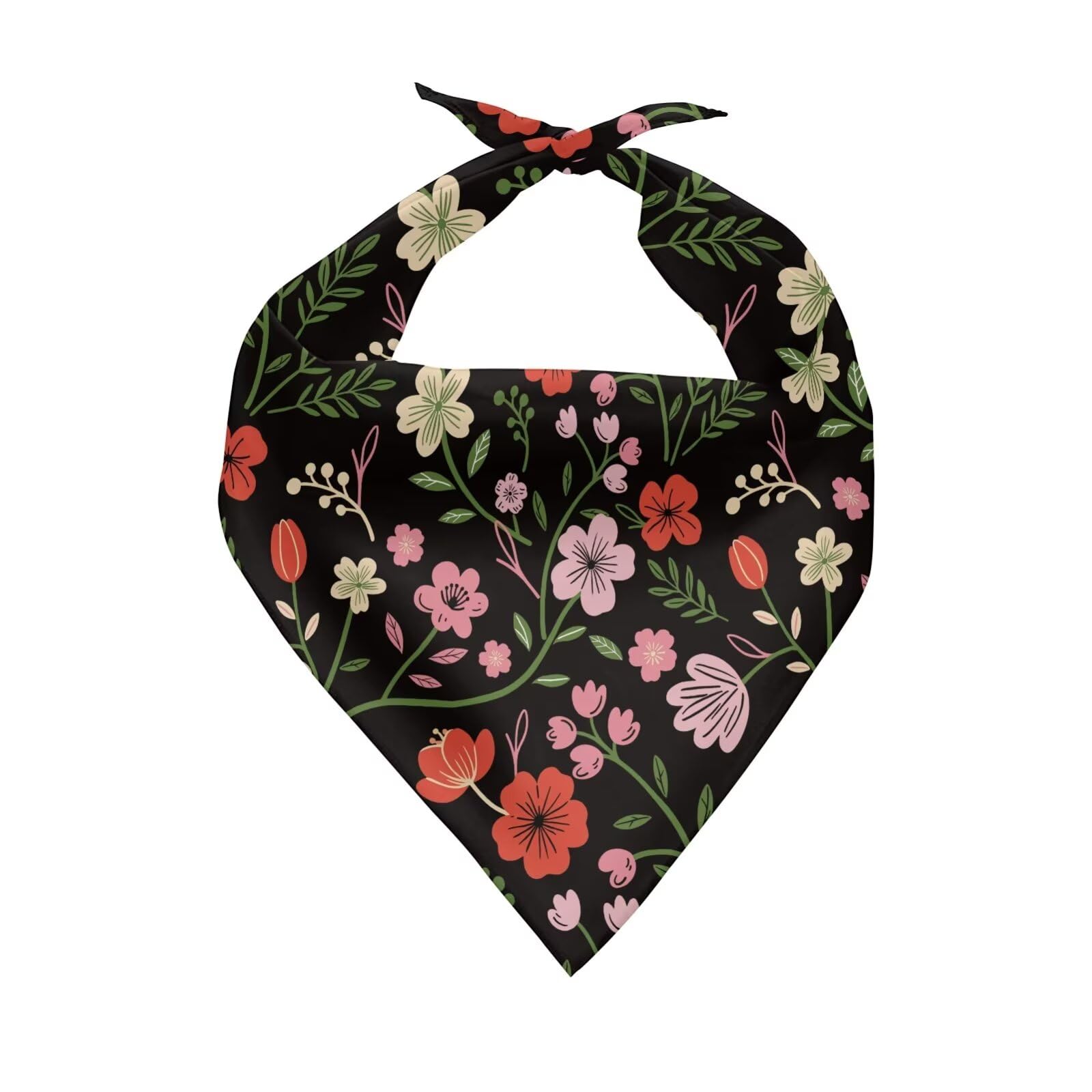 KEIAHUAN Floral Dog Bandana Triangle Reversible Bibs Handkerchief Spring Summer Adjustable Kerchief Square Dog Bandanas for Puppy Pet (Black) — image 1