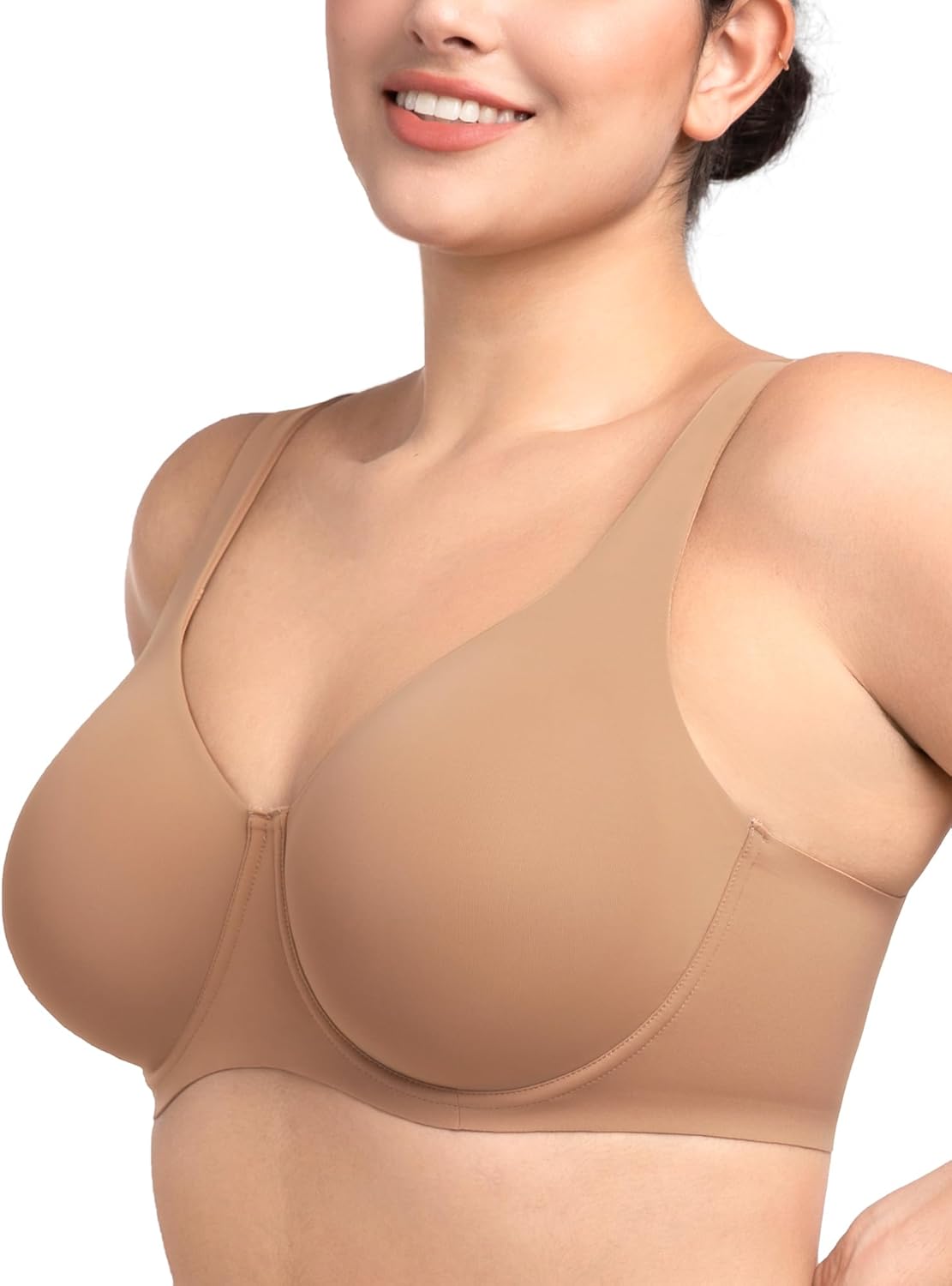 HSIA Minimizer Bras for Women Plus Size Full Coverage Unlined T Shirt Bra Seamless Underwire Cool Comfort Daily Bras Dark Beige - Image 2