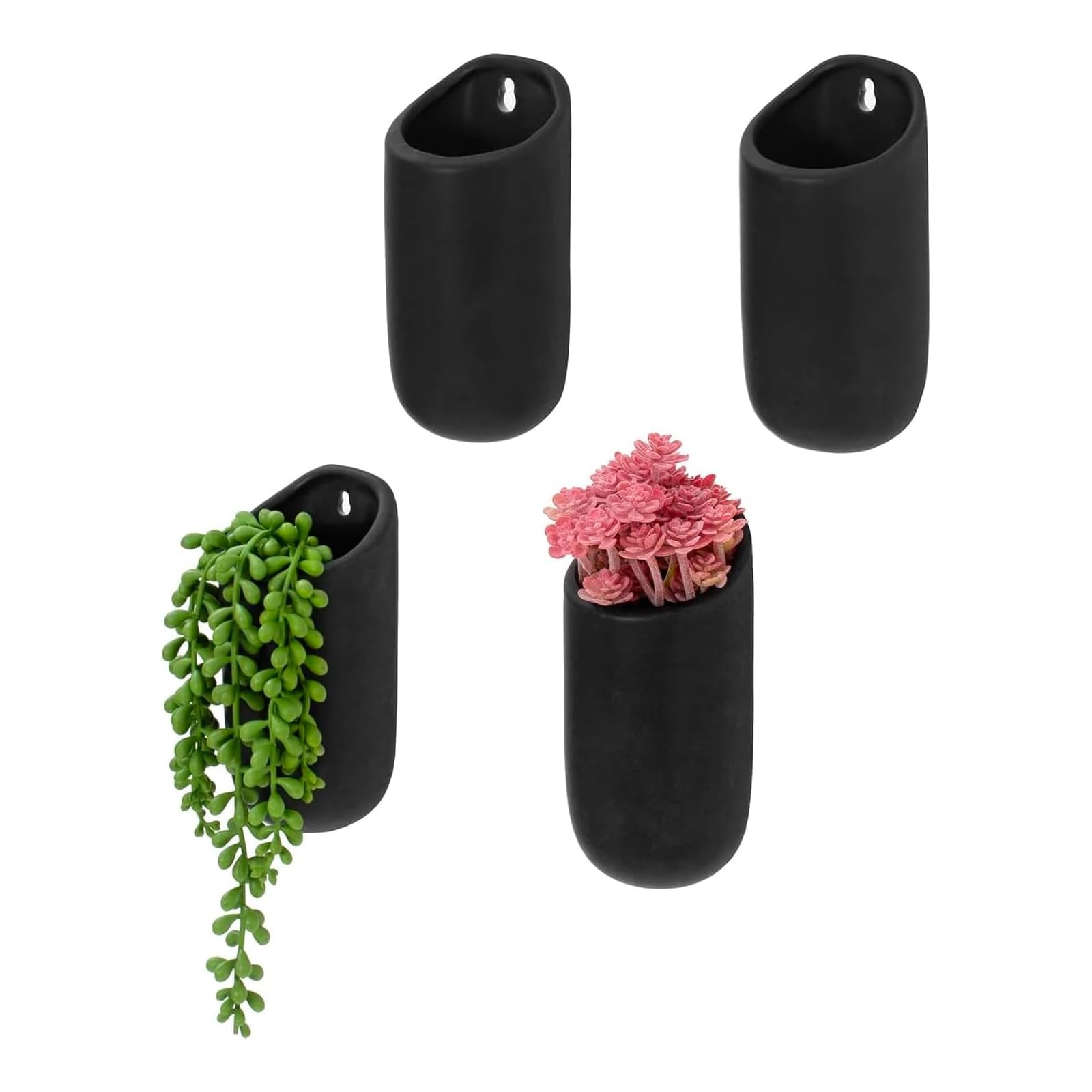 MyGift Matte Black Set of 4 Wall Planters
