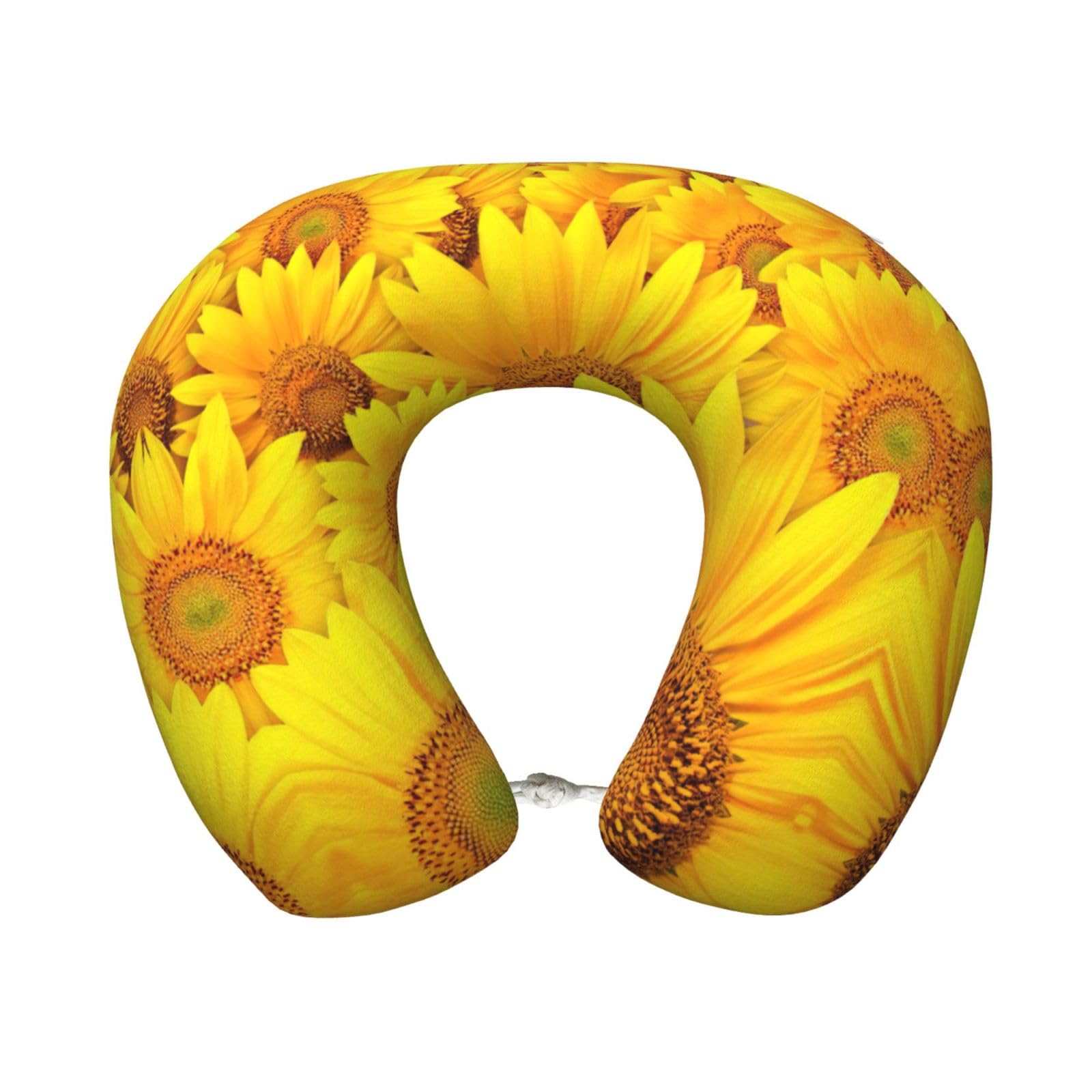 ASFgda U-Shape Memory Foam Many Sunflowers Print Travel Pillow,Neck Support,Washable Cover For Airplane Car Home Office