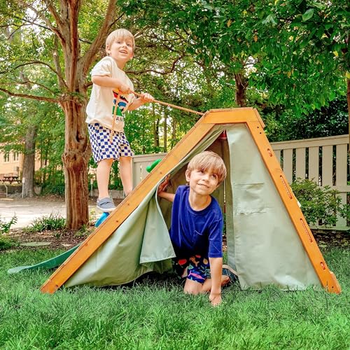 Avenlur Palm Outdoor and Indoor Playground 5 in 1 Backyard Playset with Ladder, Rock Wall, 4 ft. Slide, Tent Fort, Montessori Style Play Set Climber Playhouse Toddlers, Children, Kids 2-6yr (Green)