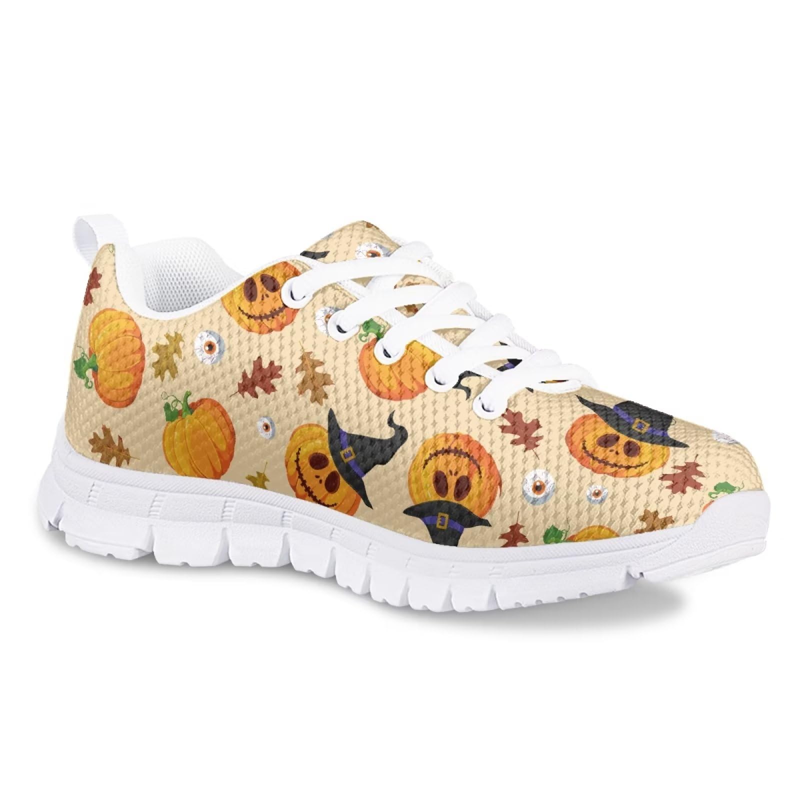 Viewamoon Pumpkin Ghost Face Girls' Athletic Shoes Size 13 Shoes for Kids Girls Walking Sneakers Athletic Shoes for Boys&Girls Daily Wear, Play, Tennis, Athletics White Sole