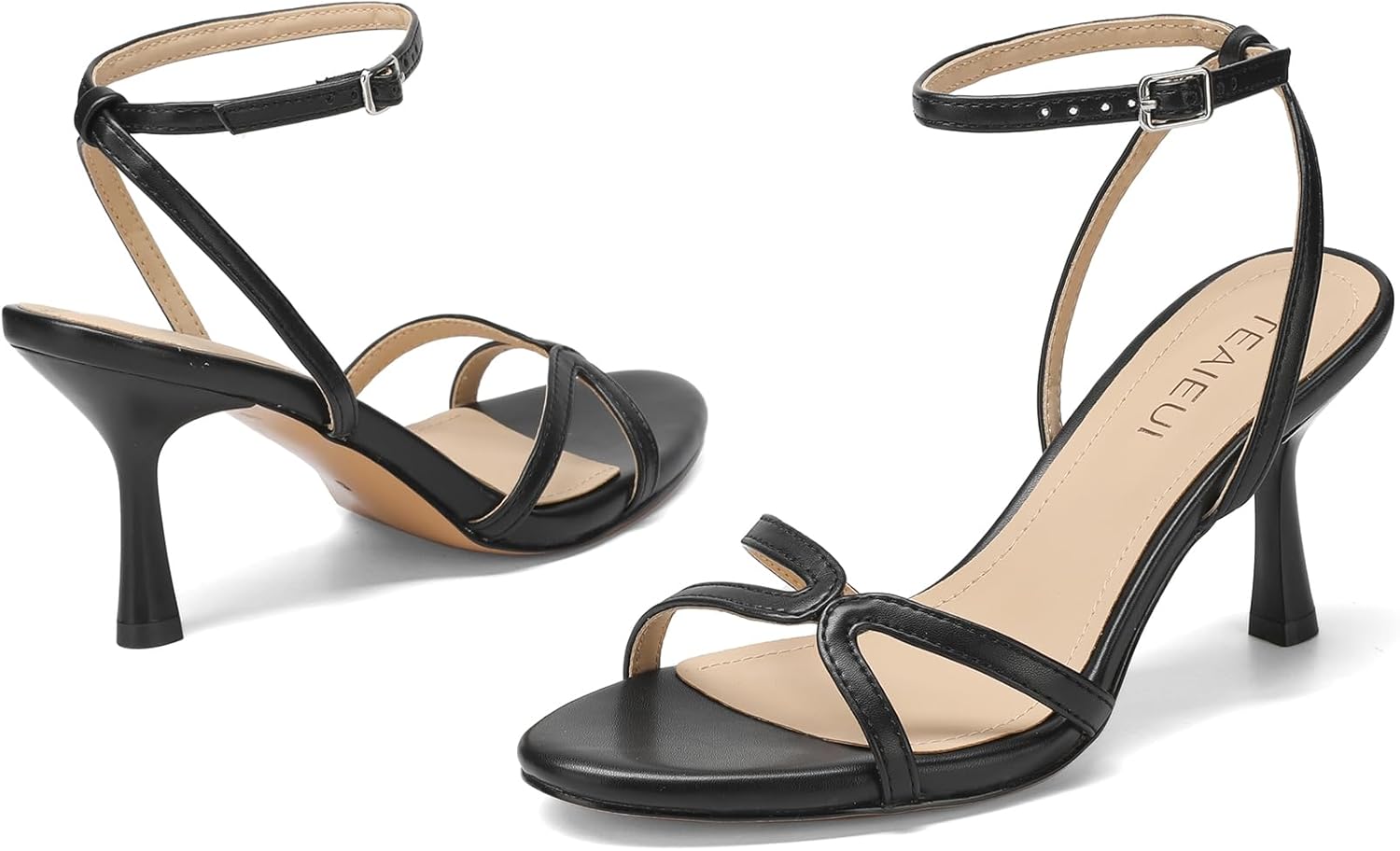 Women's Strappy Stiletto Sandals 3 Inch High Heels with Round Toe and Buckle Ankle Strap Dressy Open Toe Heeled Sandals for Casual Work Party and Daily Wear - Image 5