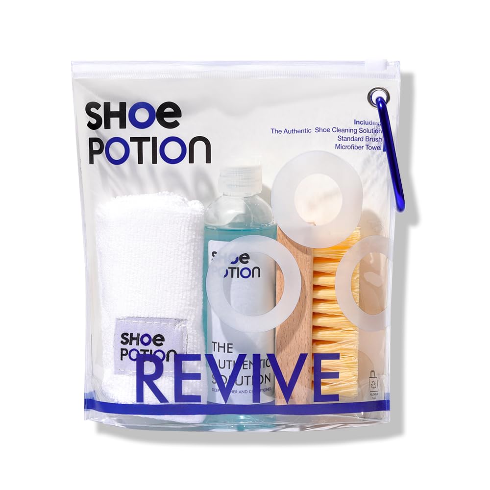 Shoe PotionShoe Cleaning Kit, Eco-Friendly Authentic Cleaning Solution, Standard Brush, Advanced Microfiber Towel with Reusable Travel Bag (REVIVE)