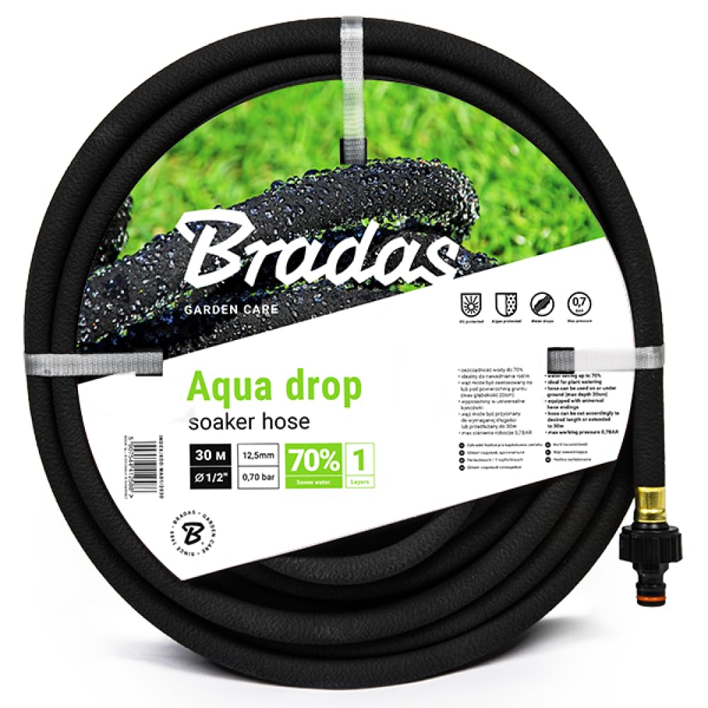 Bradas GARDEN CARE - Bewässerungsschlauch AQUA DROP 1/2 Zoll 30 m - Perlschlauch - Tropfschlauch Bewässerung - Gartenschlauch Flexibel - Gartenbewaesserung Schlauch – Bewässerungssystem