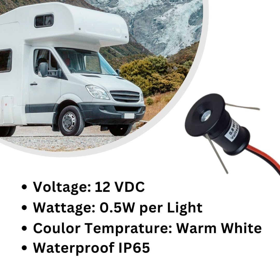 MARVIX 6 x LED 12V Mini Spot Lichter Schwarz 0,5W IP65 Wasserdicht Blaulicht für Wohnwagen, Wohnmobil, Boot Downlights Beleuchtung