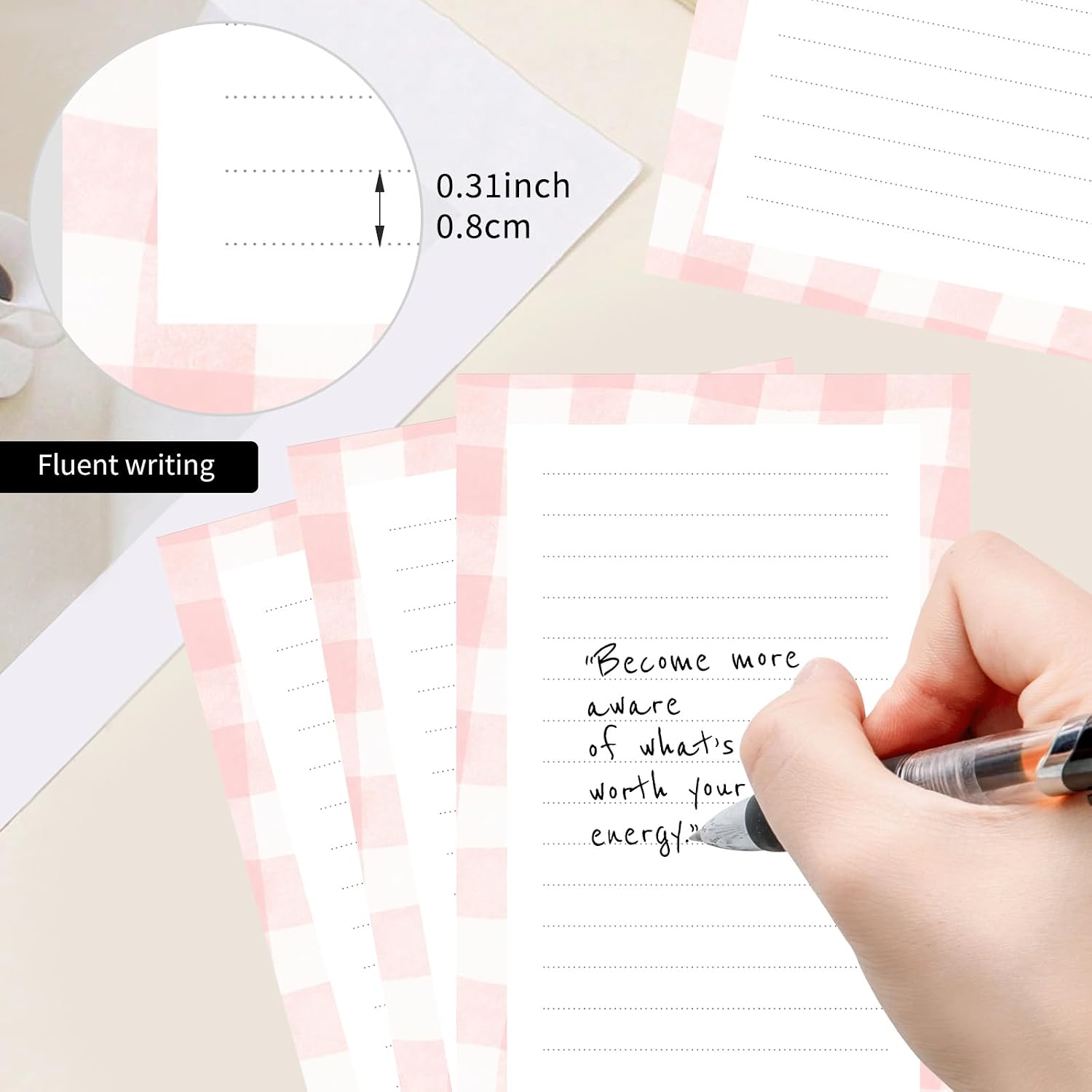 2 Pack Lined Sticky Notes 4x6 in, Cute Self-Stick Notepads with Lines, Large Memo Pads Strong Adhesive for Office, Home Cute Pink Checkerboard image 2