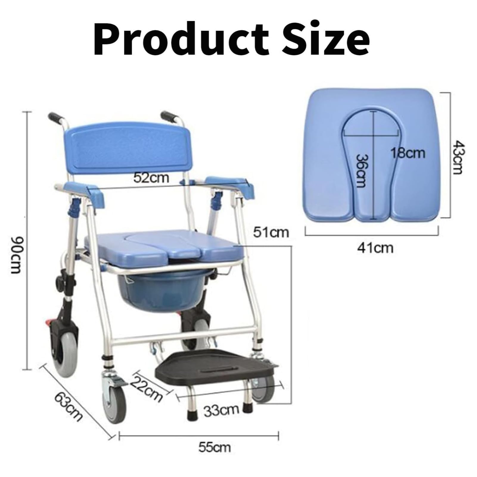 Sedia Da Doccia Con Rotelle, Sedia Doccia Per Anziani, Multifunzione Sedia a Rotelle Con Schienale Bracciolo E Secchio WC, Sedia Doccia Pieghevole Con Ruote Per Doccia Disabili