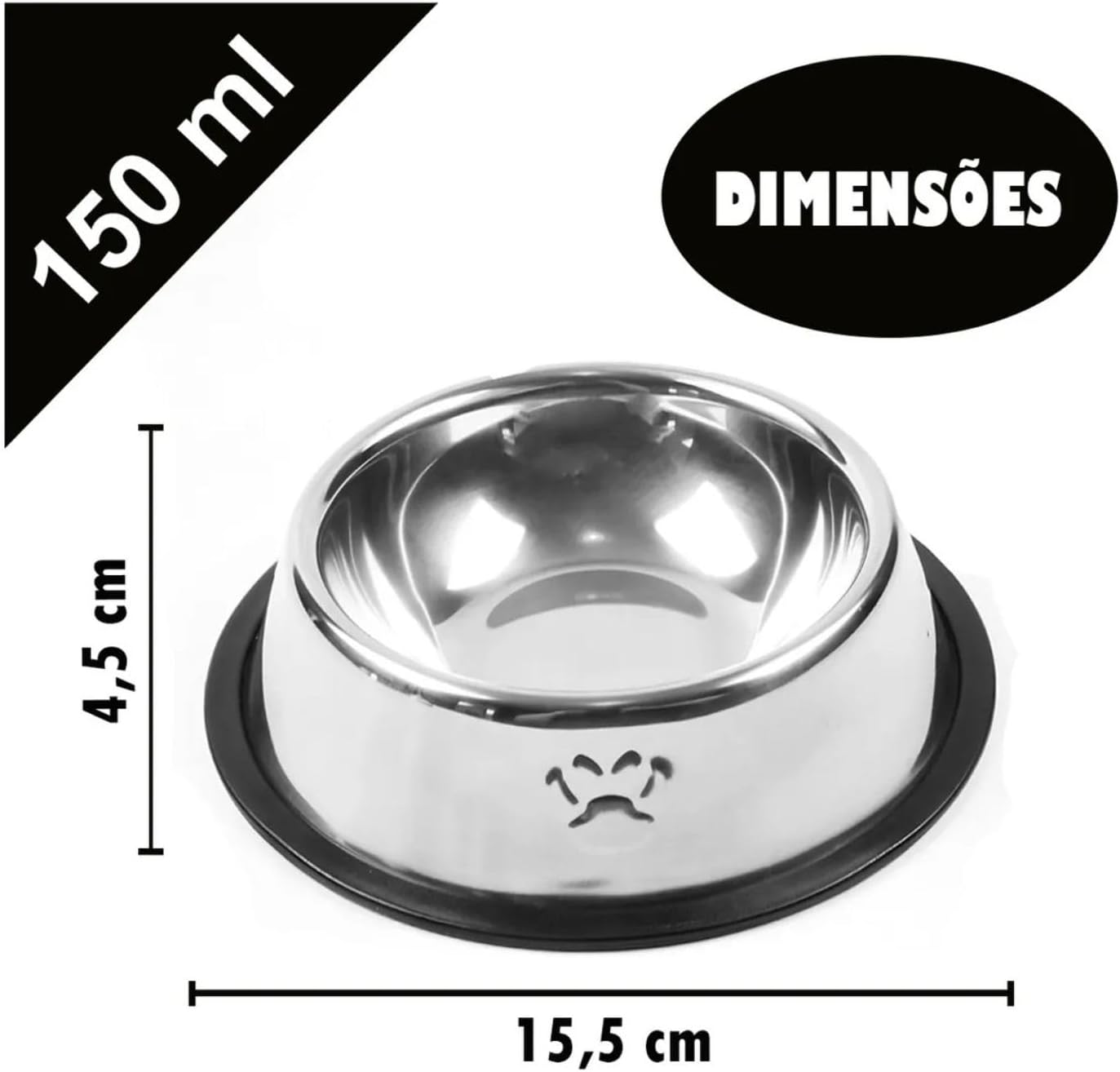 Kit 2 Comedouro 150ml Inox Tigela Pote Ração Água Pra Cães Filhotes e Gato