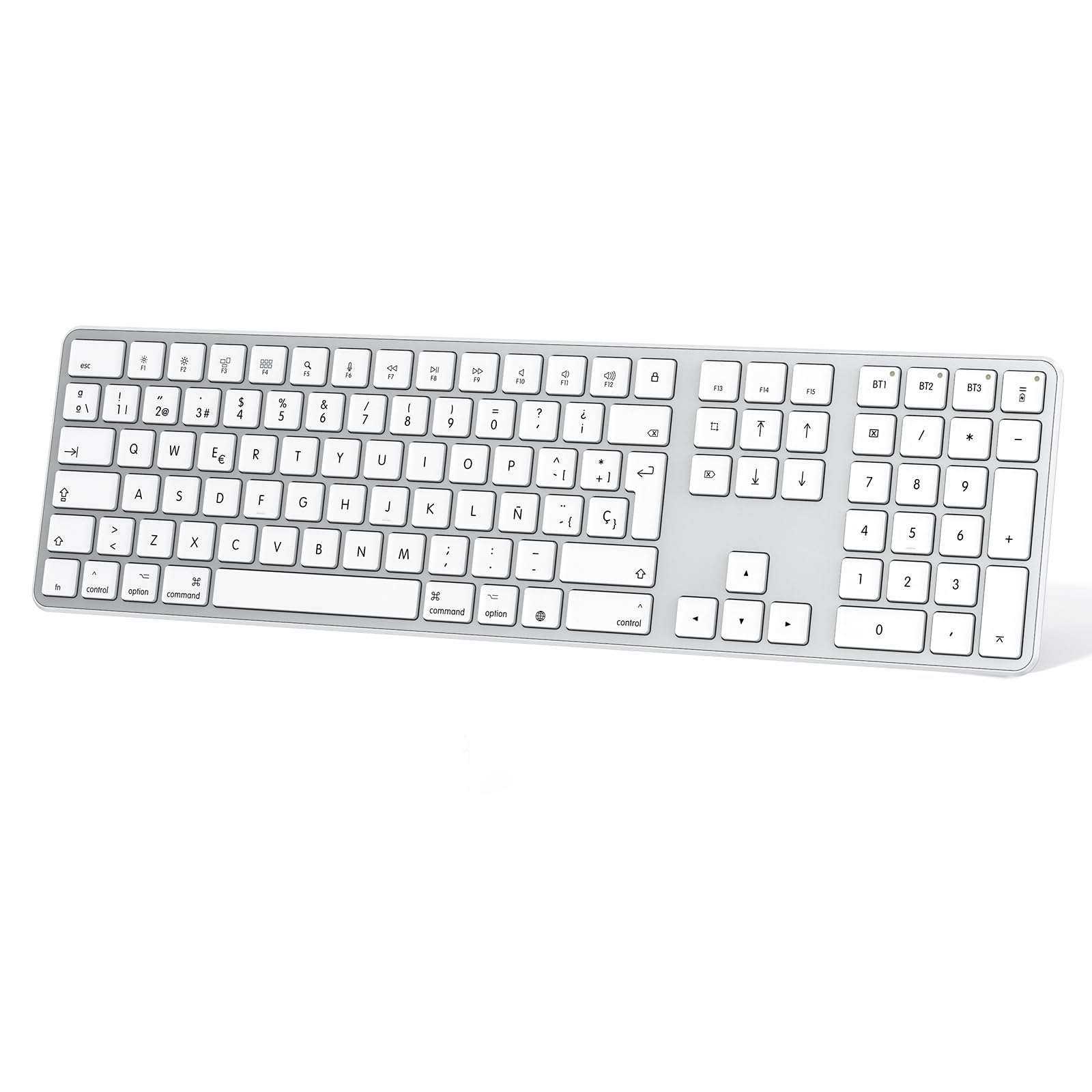OMOTON Teclado Bluetooth para MacOS(MacBook/Air/Pro/iMac/Mac), Recargable, 3 Canales Bluetooth, diseñado especÃficamente para Apple (Plata)