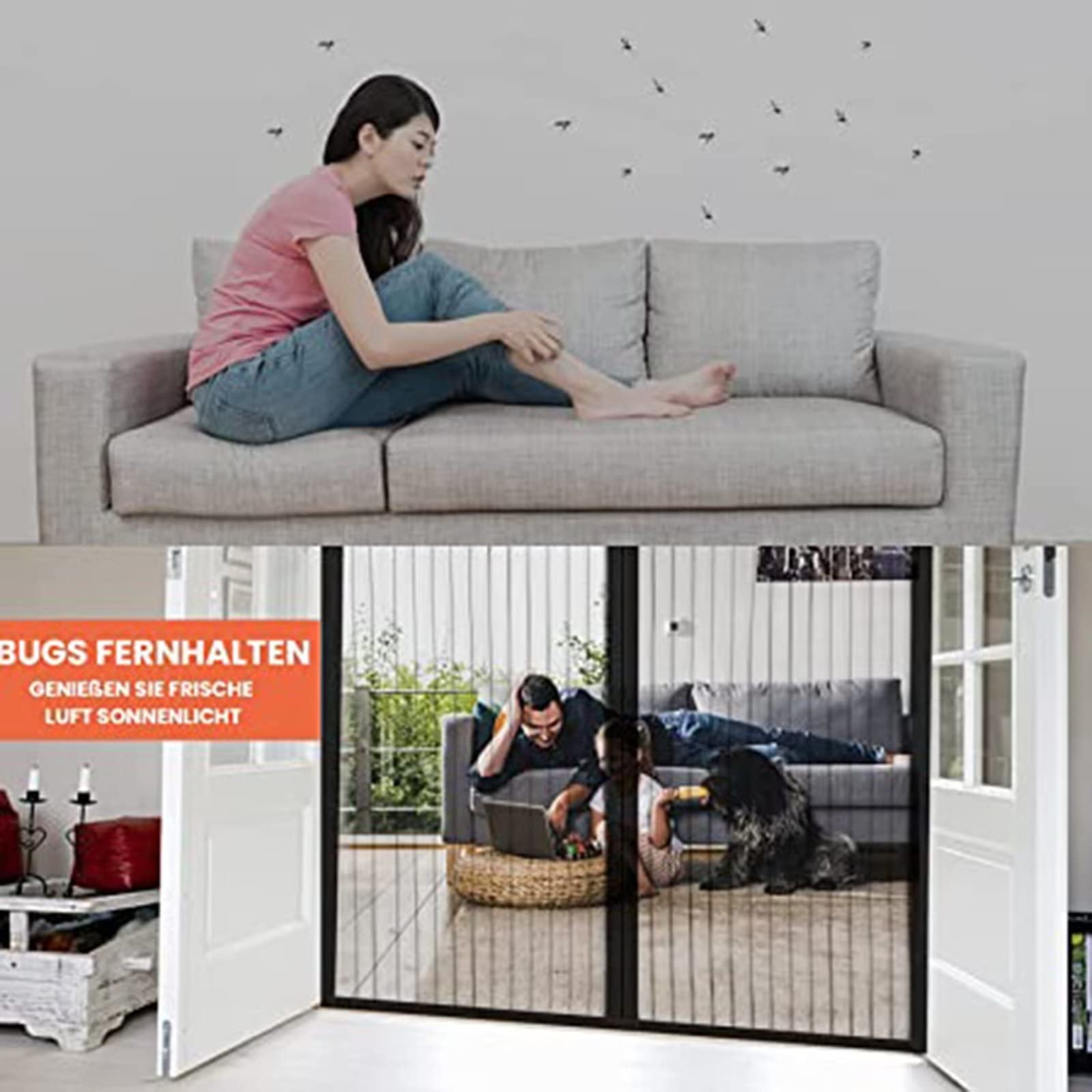 Magnetyczna moskitiera 105 x 230 cm Anti Mosquito Magnetic Automatyczne zamknięcie Zapobiegaj lataniu w obce przedmioty na pokój dzienny Sypialnia Patio Balkon, Czarny