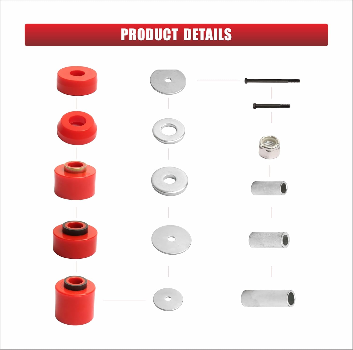 Body Mount Bushing Kit Compatible With Ford F-150 F-250 F-350 2WD 4WD 1980-1998 Polyurethane Body Cab Mount Bushing KitIncludes Steel Sleeves & Hardware (Red)