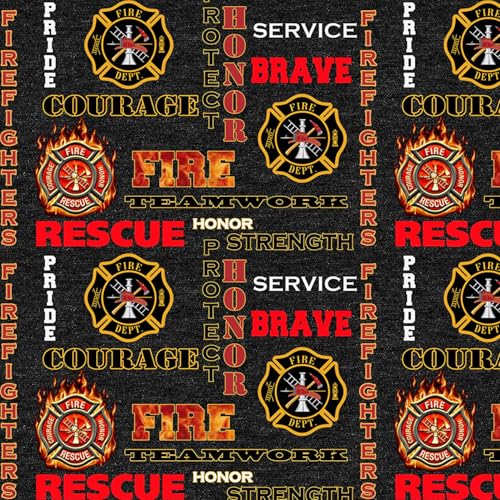 Firefighter Fabric – Fire Department Cotton Quilting Fabric by Sykel Enterprises, Precut Yardage for Sewing & Crafts Heathered
