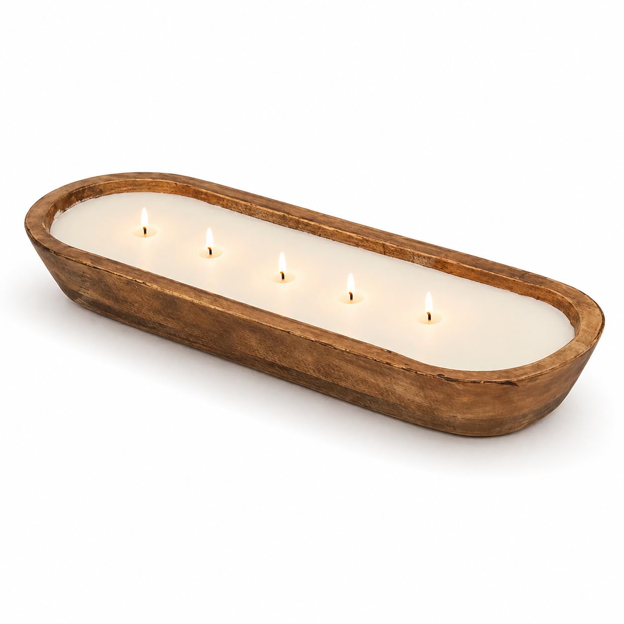 Candela profumata allungata in ciotola di legno, lussuosa candela di soia con 5 stoppini, effetto scoppiettante, grande candela d'atmosfera, decorazione rustica per la casa e idea regalo