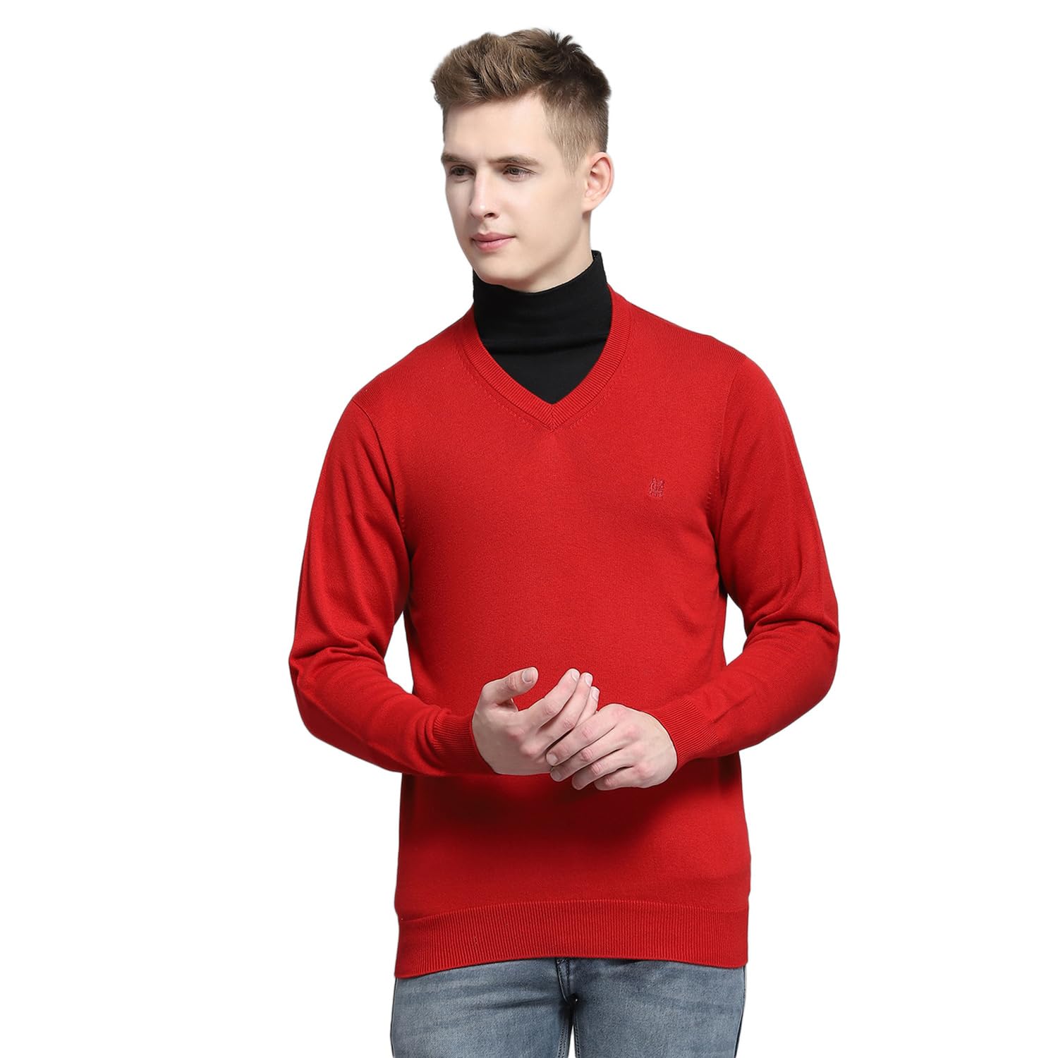 monte carlo Mens Solid Red V Neck Full Sleeve Pullover_1240550VN-313-picture-28