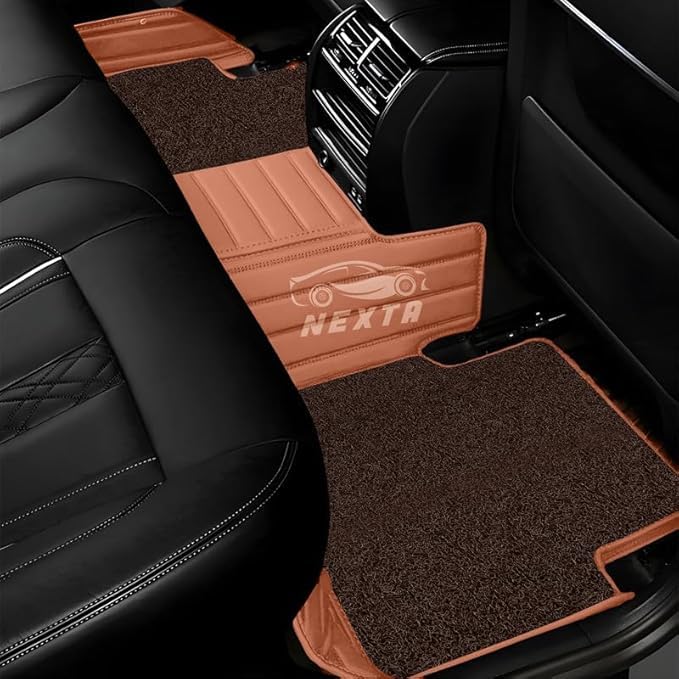 Image of Premium 12D Car Foot Mat for VinFast VF MPV 7-7 Seater (All 3 Rows) | Luxury Leather | Double Layered | Waterproof and Washable | Custom Fit | Detachable Grass Mat | Tan