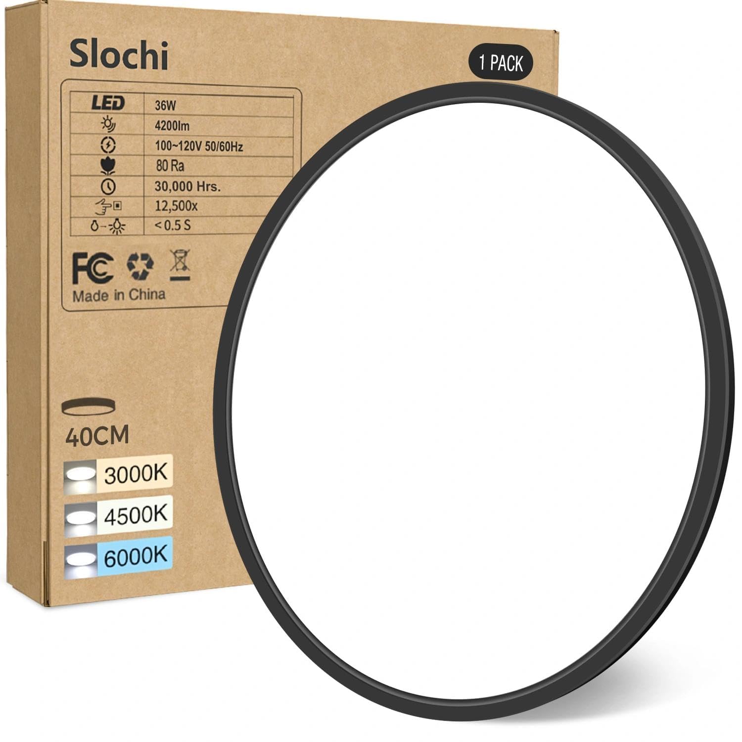 slochi Plafoniera LED Soffitto, 3000K/4000K/6500K IP44 Impermeabile Lampada da Soffitto, 4600 LM Plafoniera Bagno per camera da letto, Cucina, Soggiorno, Balcone, Ø40cm
