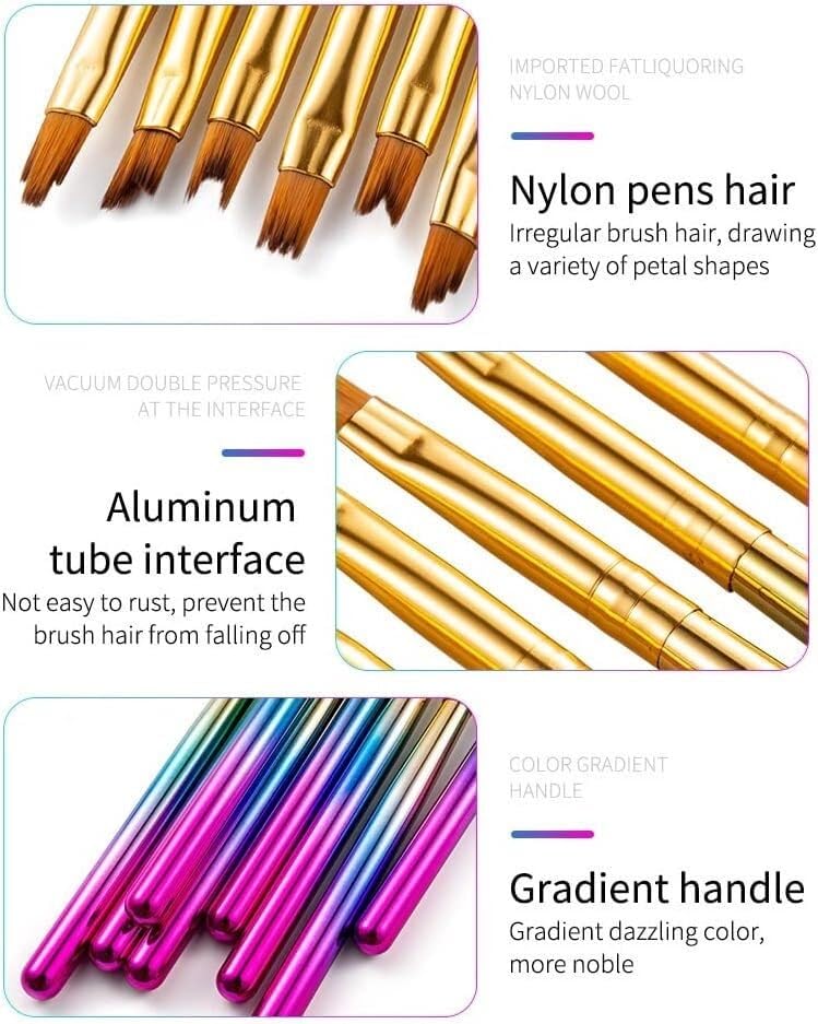 8Pcs/Set Gel Metal Gradient Irregular Brush Nail Art Acrylic Painting Drawing Pen Tips DIY Home Salon Tools