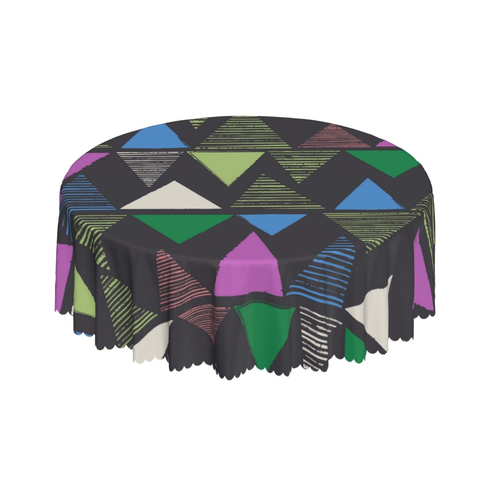 Lsjuee Tribal Geometric Ethnic Native Black Round Tablecloth 60 Inch Printed Washable Tablecloth for Dining Party Holiday Fall Home Decorative