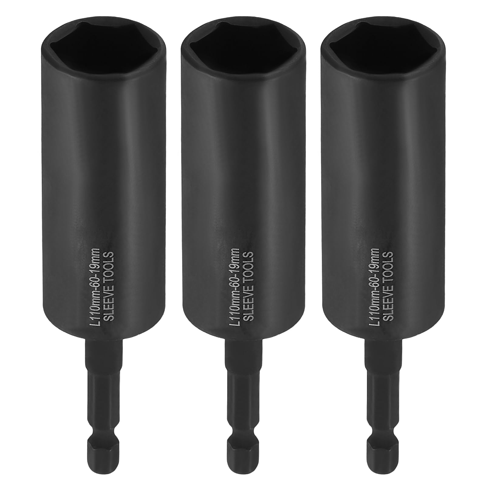 sourcing map 3pcs Nut Driver Drill Bit 19mm Metric Deep Socket 1/4" Hex Shank 4.3" (110mm) Extra Long 6-Point Sockets Quick Change CR-V Steel Bolt Setters for Power Drill Drivers