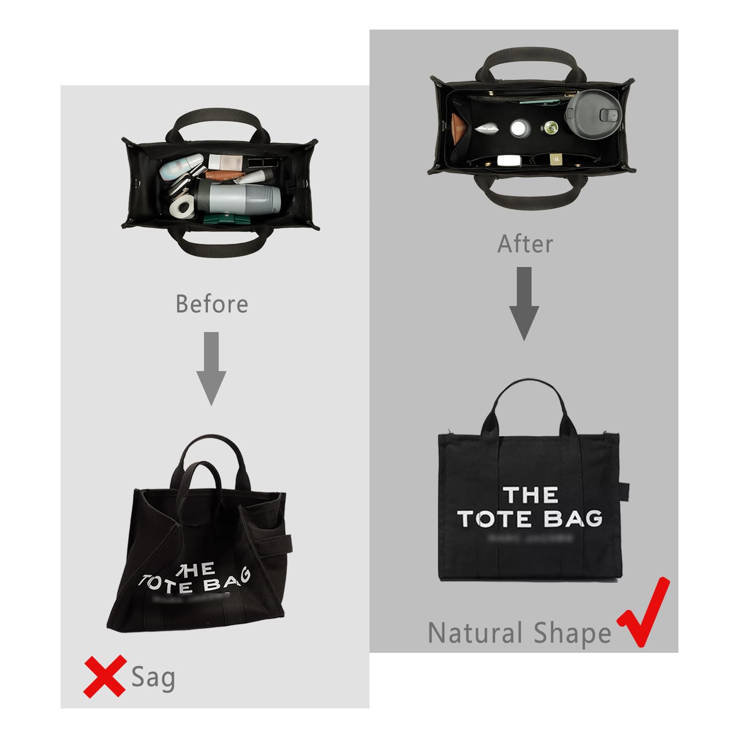 ZTUJO Organizador de bolso para bolso y moldeador de bolsas, inserto organizador de bolsa para Speedy Neverful, 6 tamaños (XL, negro sedoso)