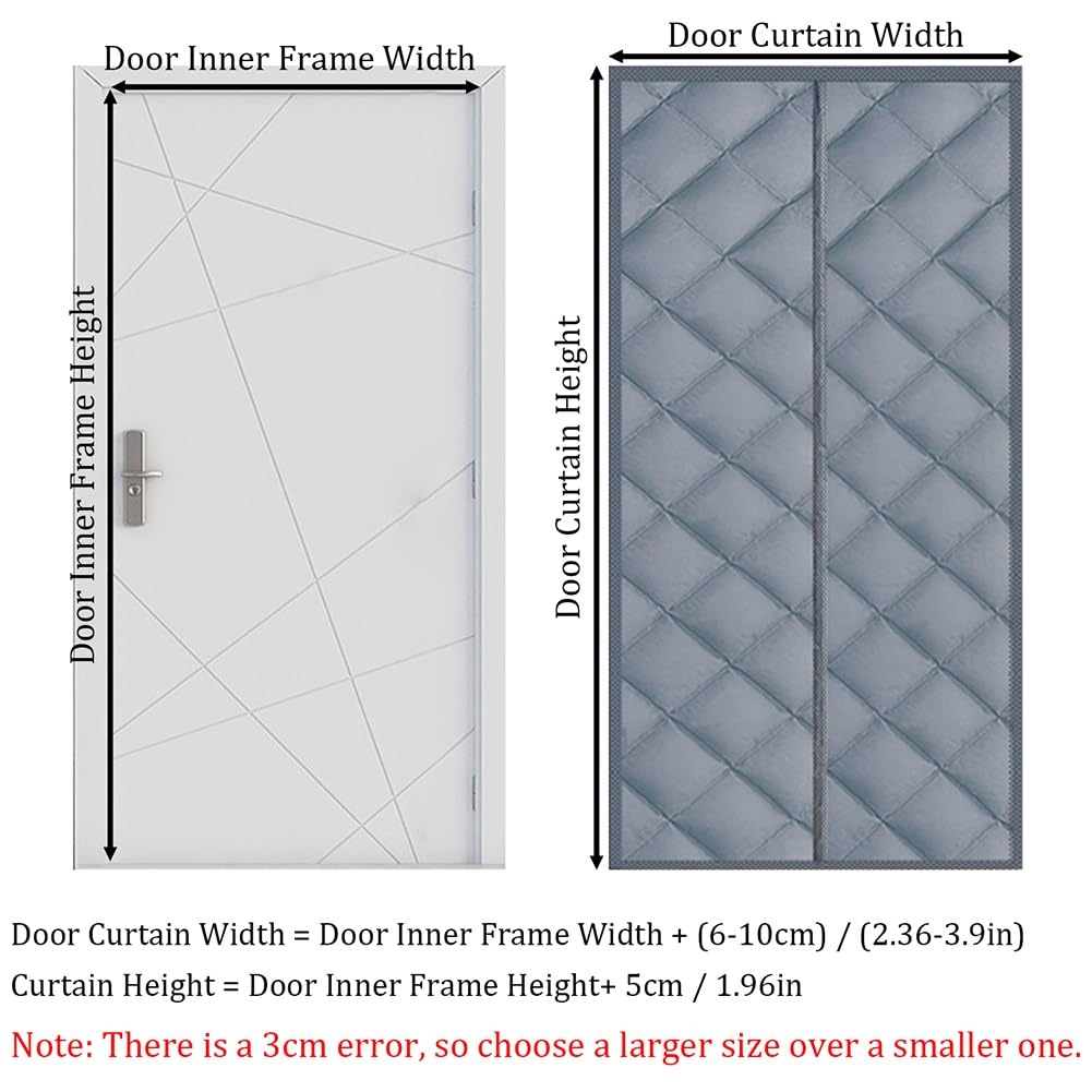 Générique Rideau De Porte Isolant Thermique d'hiver avec Magnétique, Rideau Isolant Thermique en Coton Fermeture Automatique pour Maison Balcon Garde Au Chaud en Hiver 90x210cm 150x220cm(165x220cm)