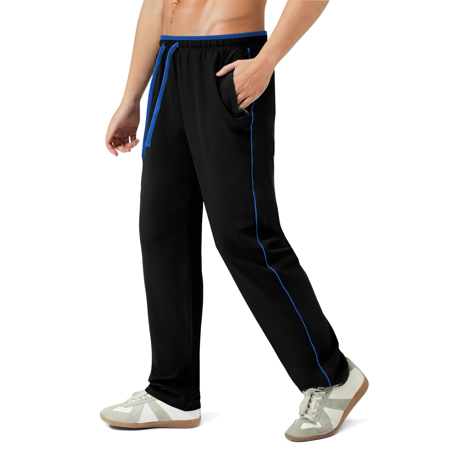 LOLLi kidz Men's Loose Fit Comfy High Performing Athletic Outdoor Sweatpants Lightweight with Zipper Pockets Black/Royal Blue - image 6