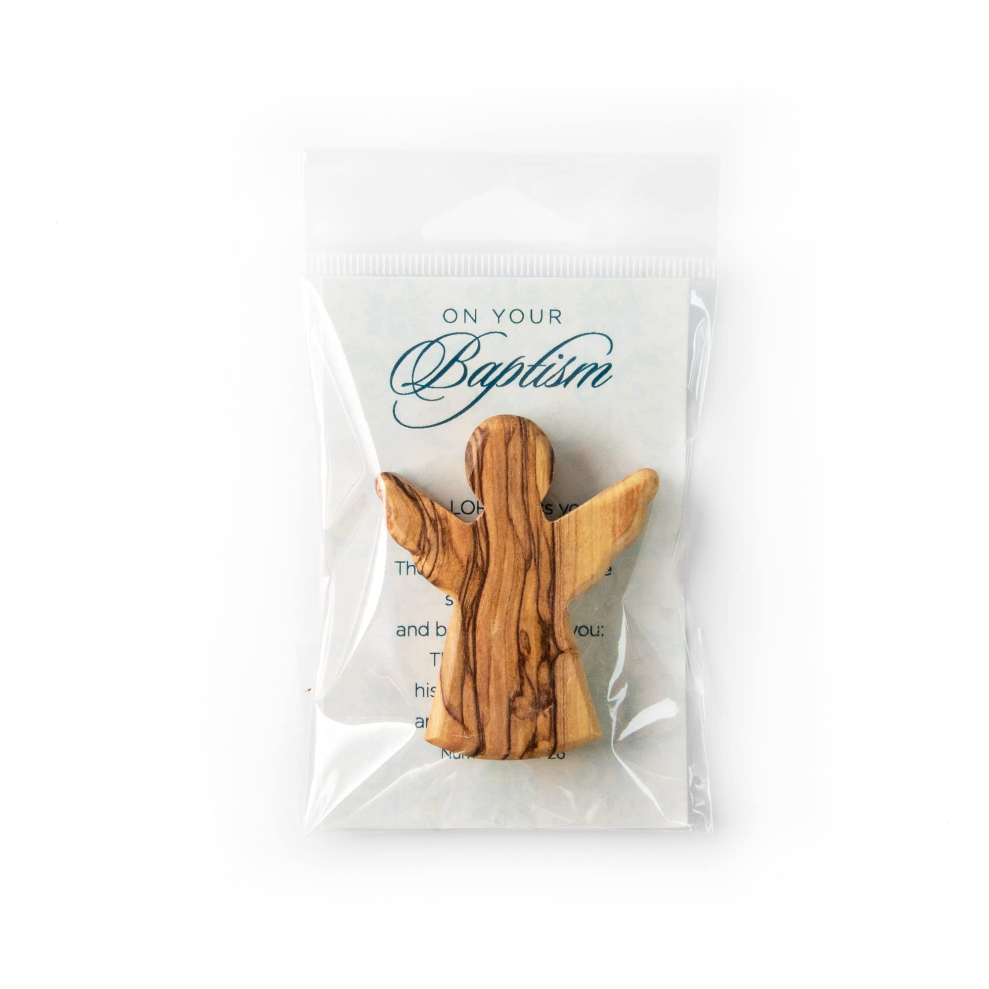 TREE OF LIFE REV. 22:14TREE OF LIFE REV. 22:14 Baptism Gift for Boy - Olive Wood Pocket Angel from The Holy Land with Baptism Card - Handheld Comforting Angel Figurine As Guardian Angel Pocket Token for Boys Baptism Gifts