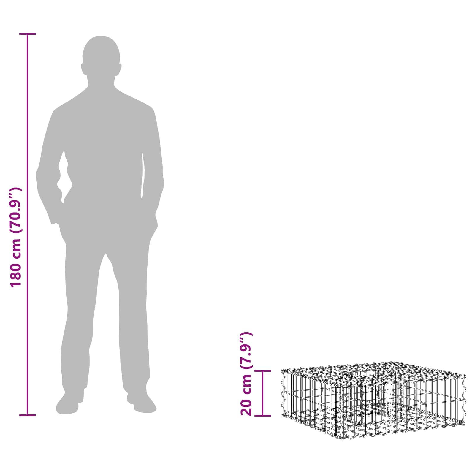 vidaXL Podniesione łóżko gabionowe 60 x 60 x 20 cm Stal Galwanizowana