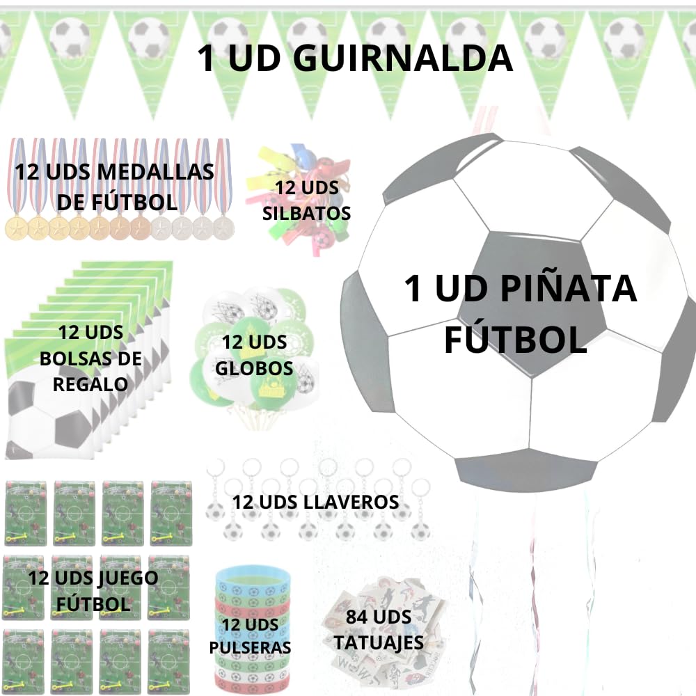 Piñata d'anniversaire pour enfant, Piñata Football + Set de 155 pièces de football, Piñata de ballon avec garnitures, jouets et accessoires pour fêtes, pièces