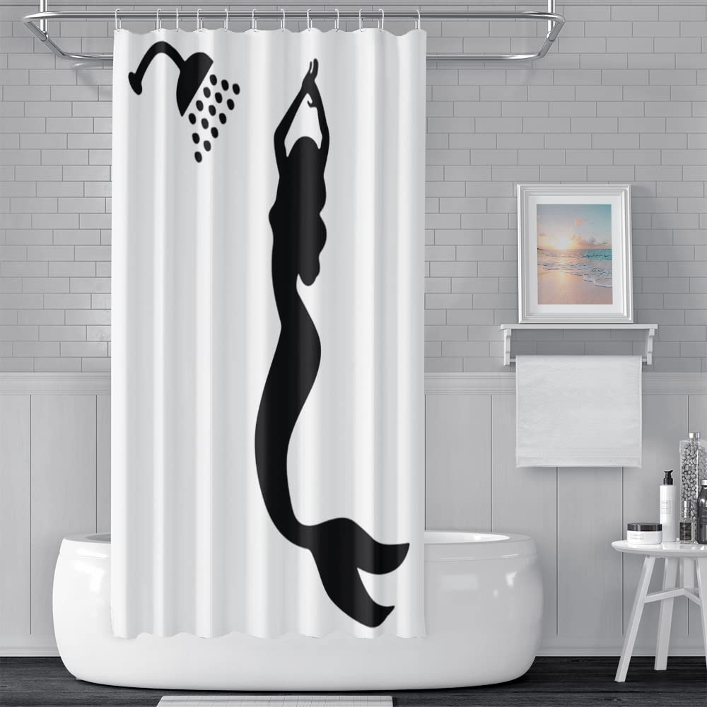 SDOTPMT 122x183cm Mermaid Silhouette Shower Curtain Abstract Cartoon Bathing Mermaid Kids Fairytale Bath Curtain White Bathtub Curtain for Girls Bathroom Fabric Polyester Waterproof with Hooks - Image 2