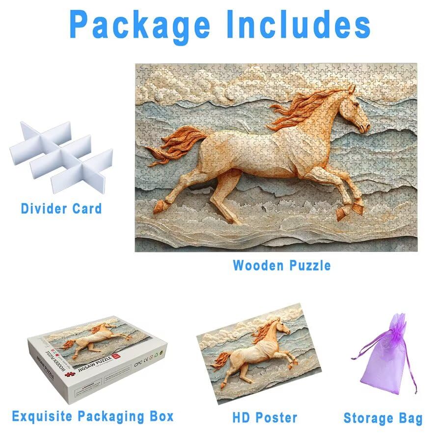Puzzle 1500 Piezas, Puzzle Animal con Caja Regalo, Caballo Puzzles 1500 Piezas Adultos, Medidas: 87 x 57 cm, Rompecabezas Adultos de Madera, Rompecabezas para Decoración Hogar, Regalo Mujer, -5540