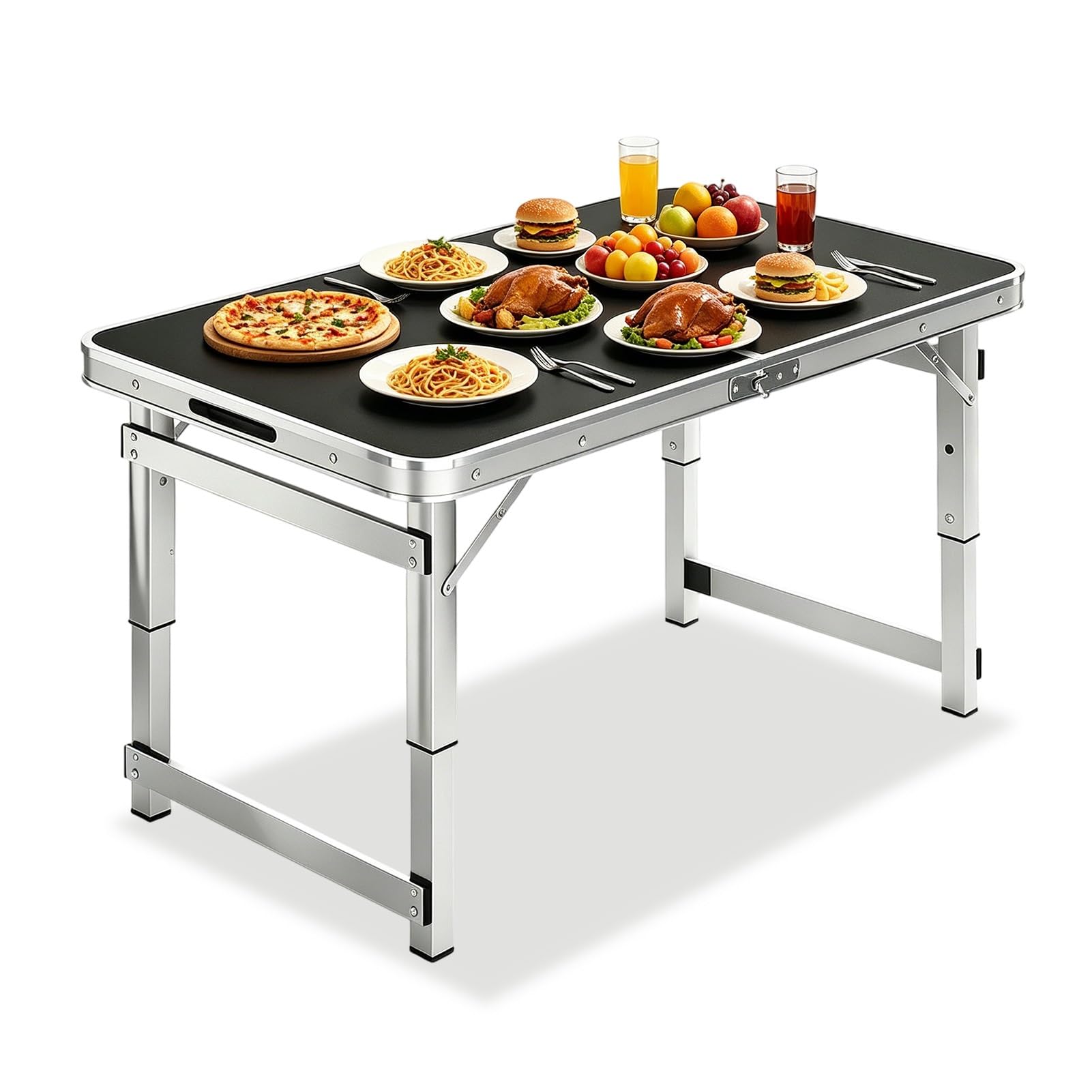 Tavoli bassi da pranzo pieghevoli per esterni - Piegati a metà - Tavolo da campeggio portatile in alluminio ultraleggero - Tavolo da picnic regolabile