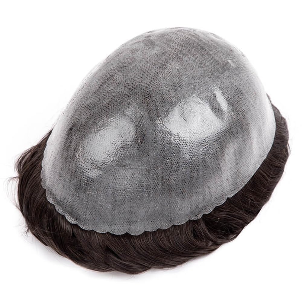 Perruque Postiche for homme en cheveux humains indiens bruns, base fine de 0,1 à,12 mm, prothèse capillaire masculine(2#,6x7)