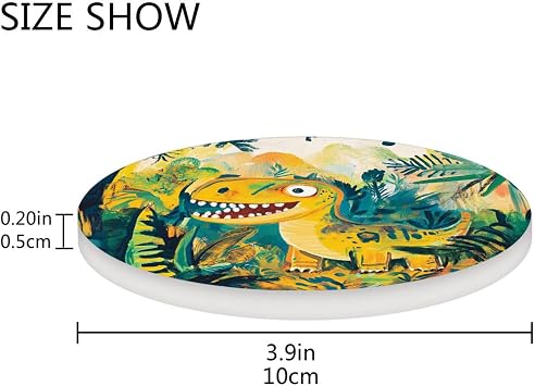 Ceramic Dinosaur Roaming in The Prehistoric Jungle Round Farmhouse Coasters Set Non-Slip Decorative Decor and Accessories with Cork Backing