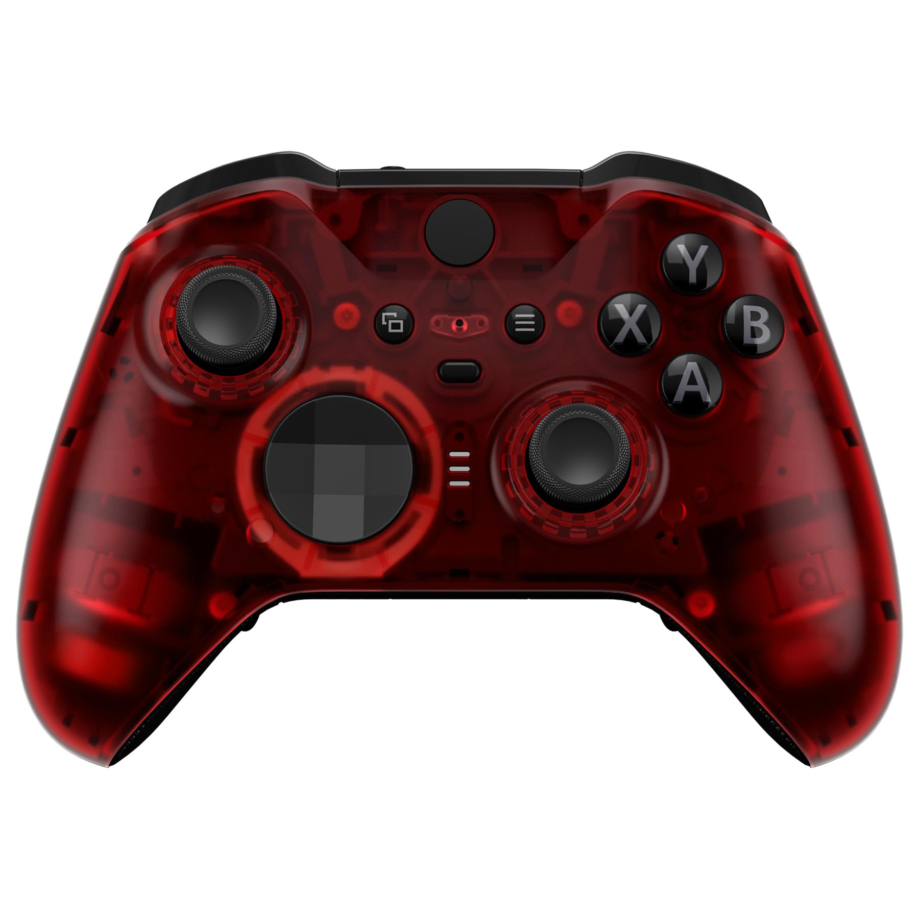 eXtremeRate Clear Red Replacement Faceplate Cover for Xbox One Elite Controller Series 2 (Model 1797), Custom DIY Front Housing Shell Case & Accent Rings for Xbox Elite Series 2 Core Controller