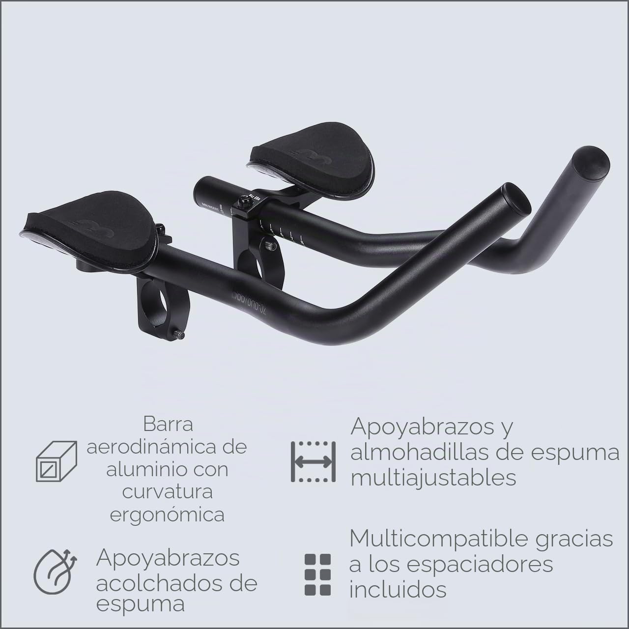BBB Cycling - Puños de manillar de bicicleta Aerobase - Soportes de brazo acolchados con espuma - Práctico mecanismo de sujeción - Longitud de extensión ajustable - 26/31,8 mm