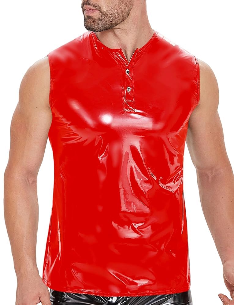 Panegy Men's Liquid Shiny Leather Shirt Jacket Slim Fit Wetlook Party Nightout Club 70s/80s Disco Blouse Tshirt