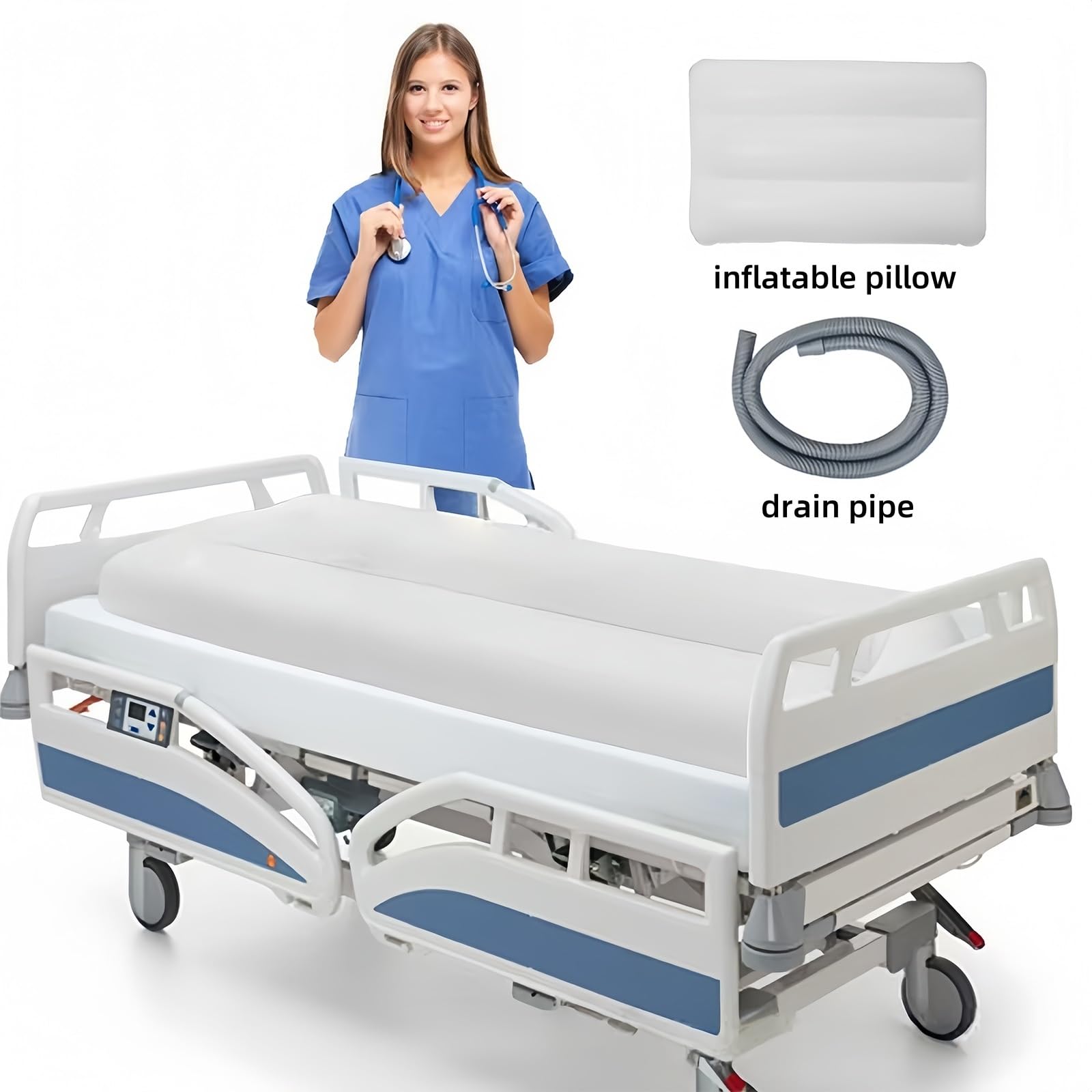 Wanna dmuchana z elektryczną pompą powietrza składana wanna z PVC przenośne łóżko prysznicowe dla osób starszych z problemami z mobilnością(White)