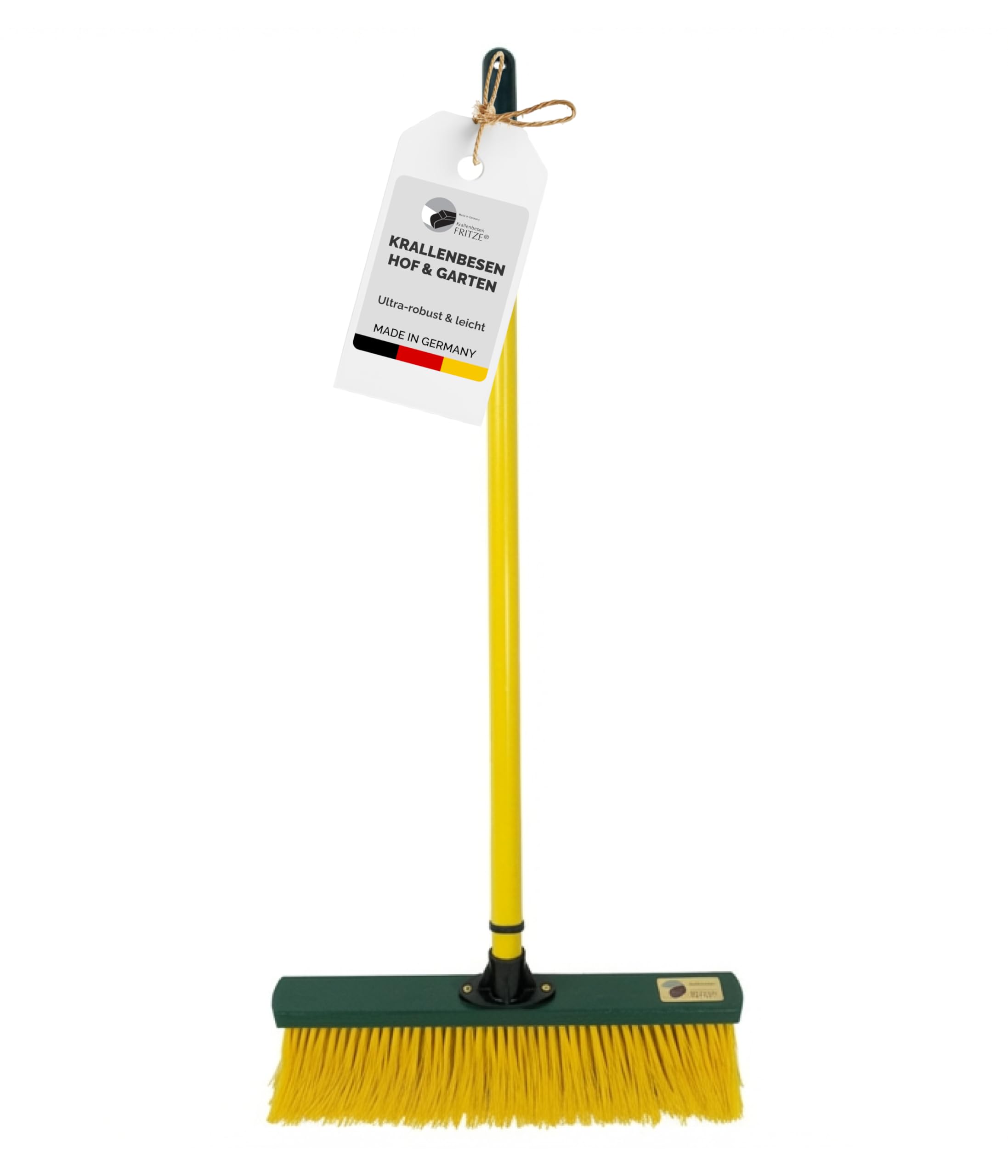 Fritze® Krallenbesen Hof & Garten 45 cm Kehrbreite mit Stiel – Abgewinkelte Borsten für Laub, Nadeln, Sand & unebene Böden – Ideal für Pflastersteine & Gartenwege – Premiumbesen – Made in Germany