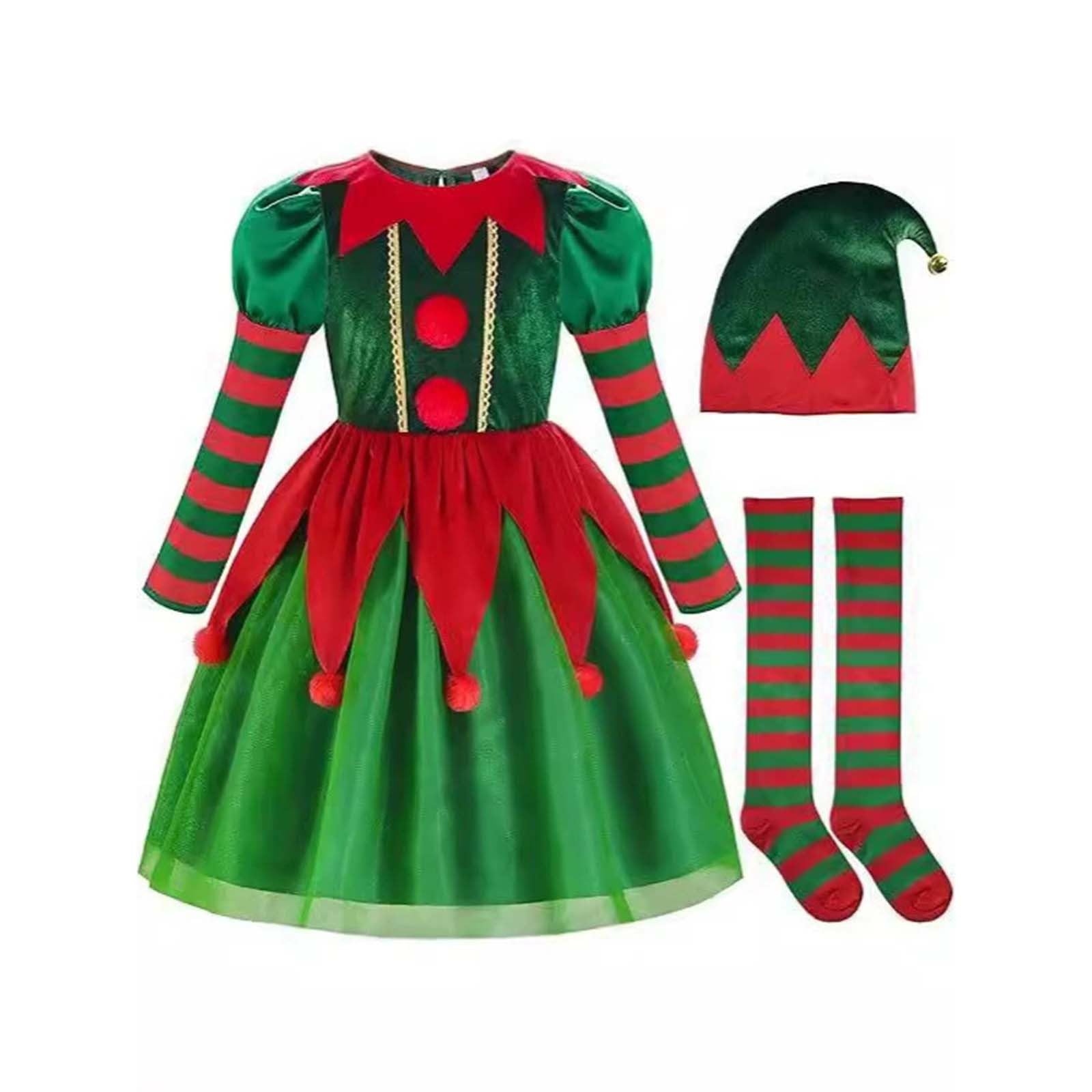 Generisch Grünes Feenkleid mit Tutu-Rock für Mädchen Weihnachtsmann-Helfer Outfit Cosplay im Prinzessin Stil elegantes Spielkleid für festliche Anlässe