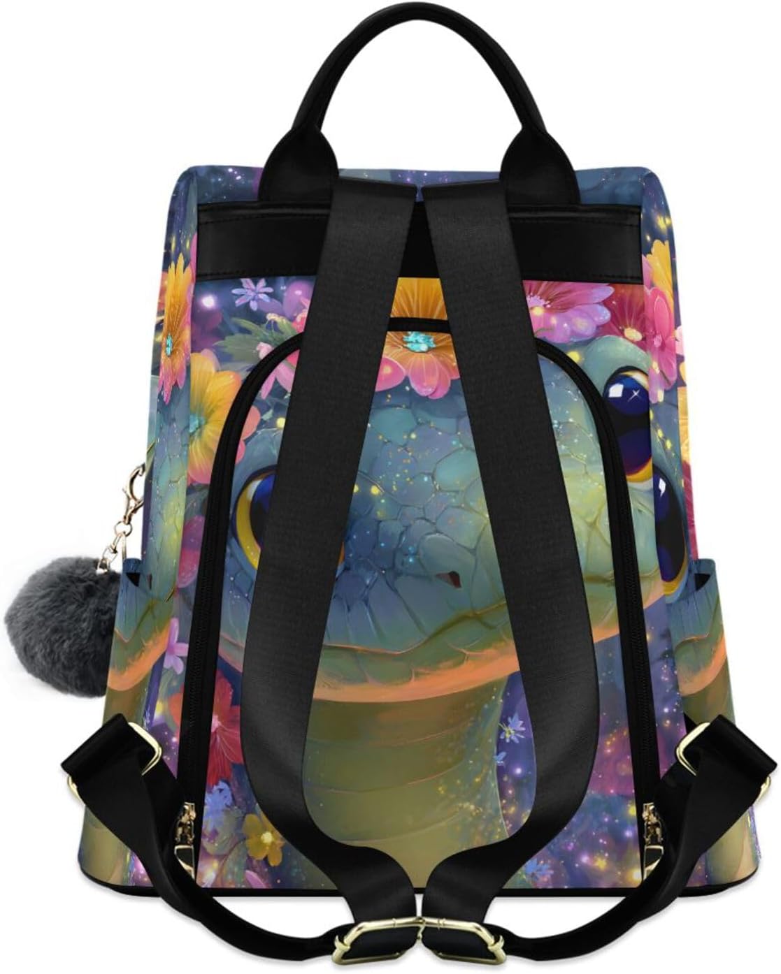 ALAZA Snake with Big Eyes Wearing Colorful Flower Backpack Purse for Women Anti Theft Fashion Back Pack Shoulder Bag