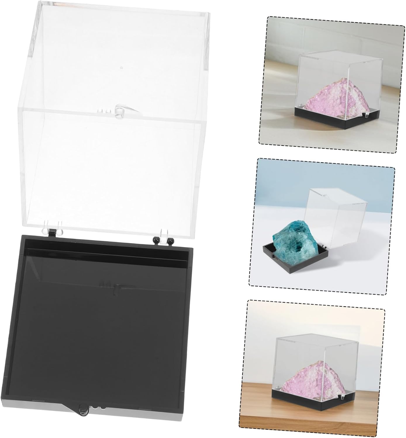 ORFOFE 4pcs Sturdy Square Crystal Display Box Mineral Specimen Boxes for Rock Collection Black Base Specimen Storage